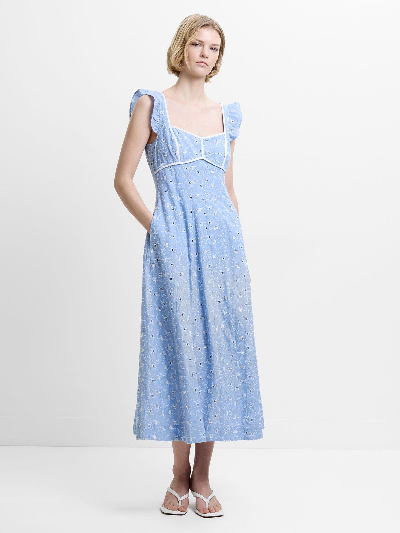 French Connection Tamara Broderie Midi Dress - Blue