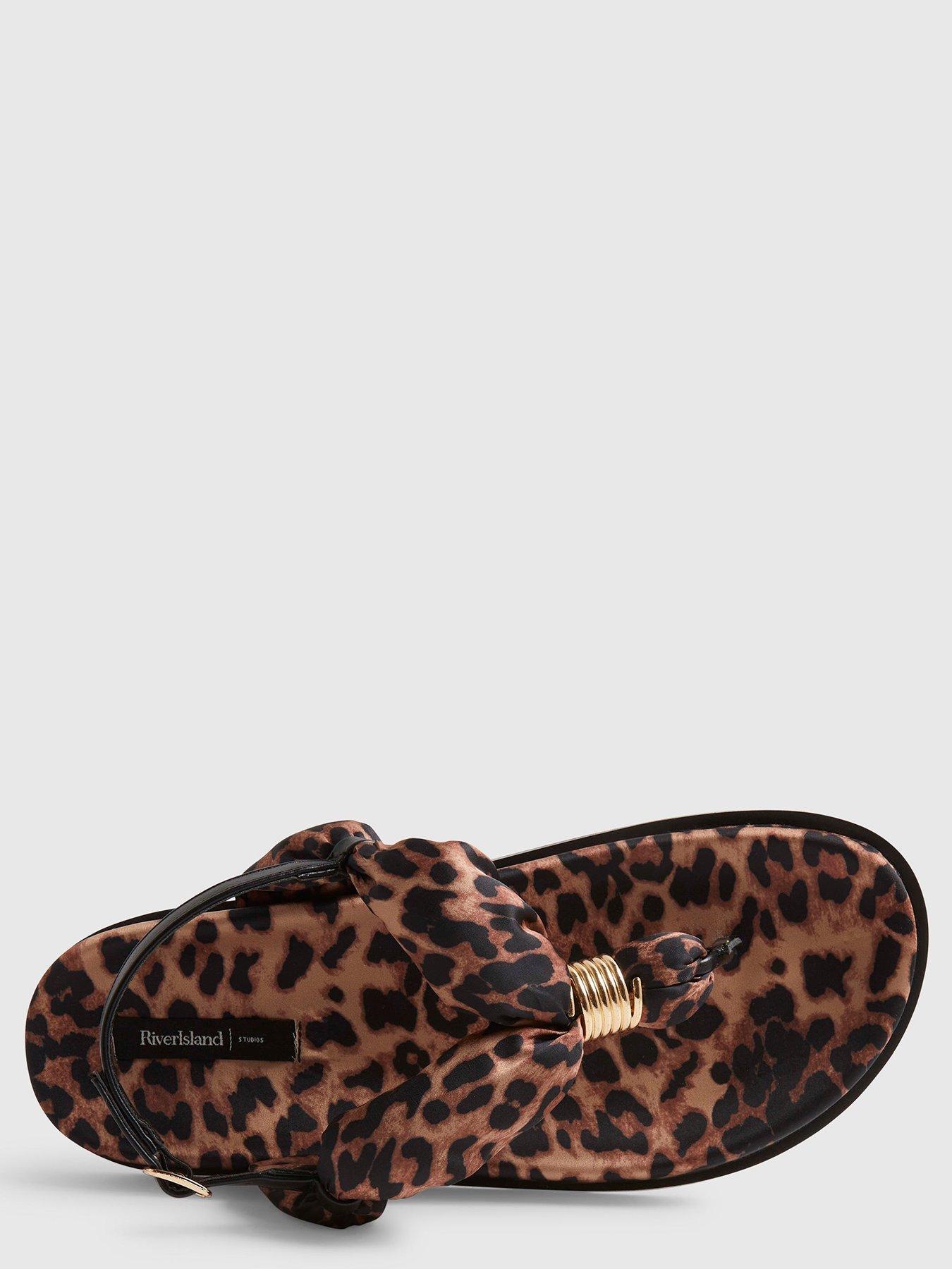 Image 5 of 6 of River Island Trim Toe Thong Footbed Sandals - Brown