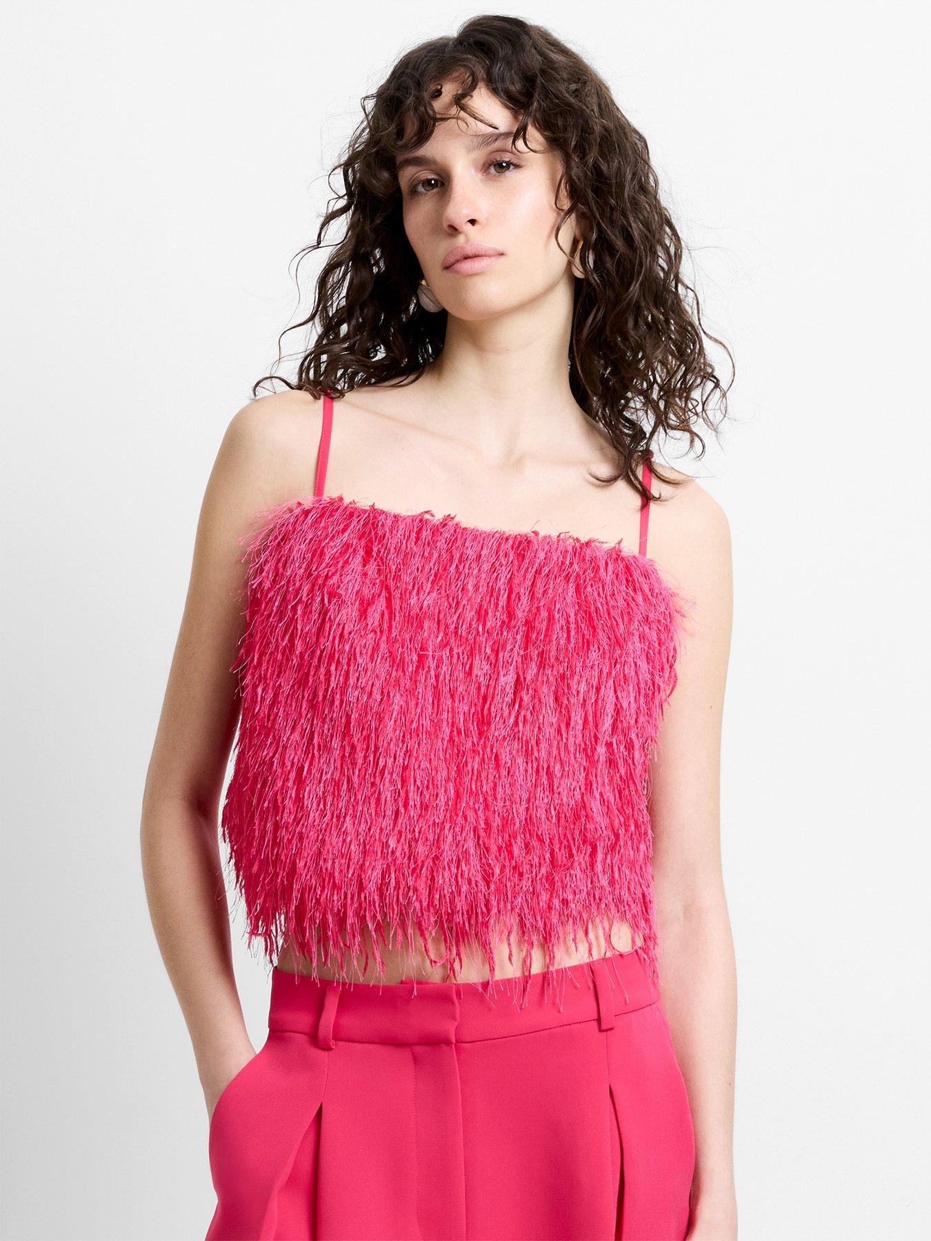 Image 1 of 5 of French Connection Sonia Textured Strappy Crop Top - Pink