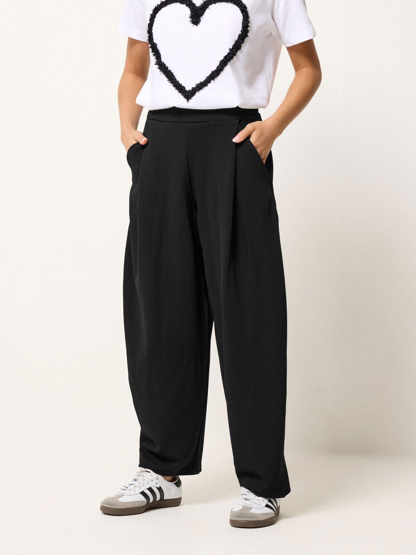  image of pixiegirl-petite-textured-barrel-trousers-black