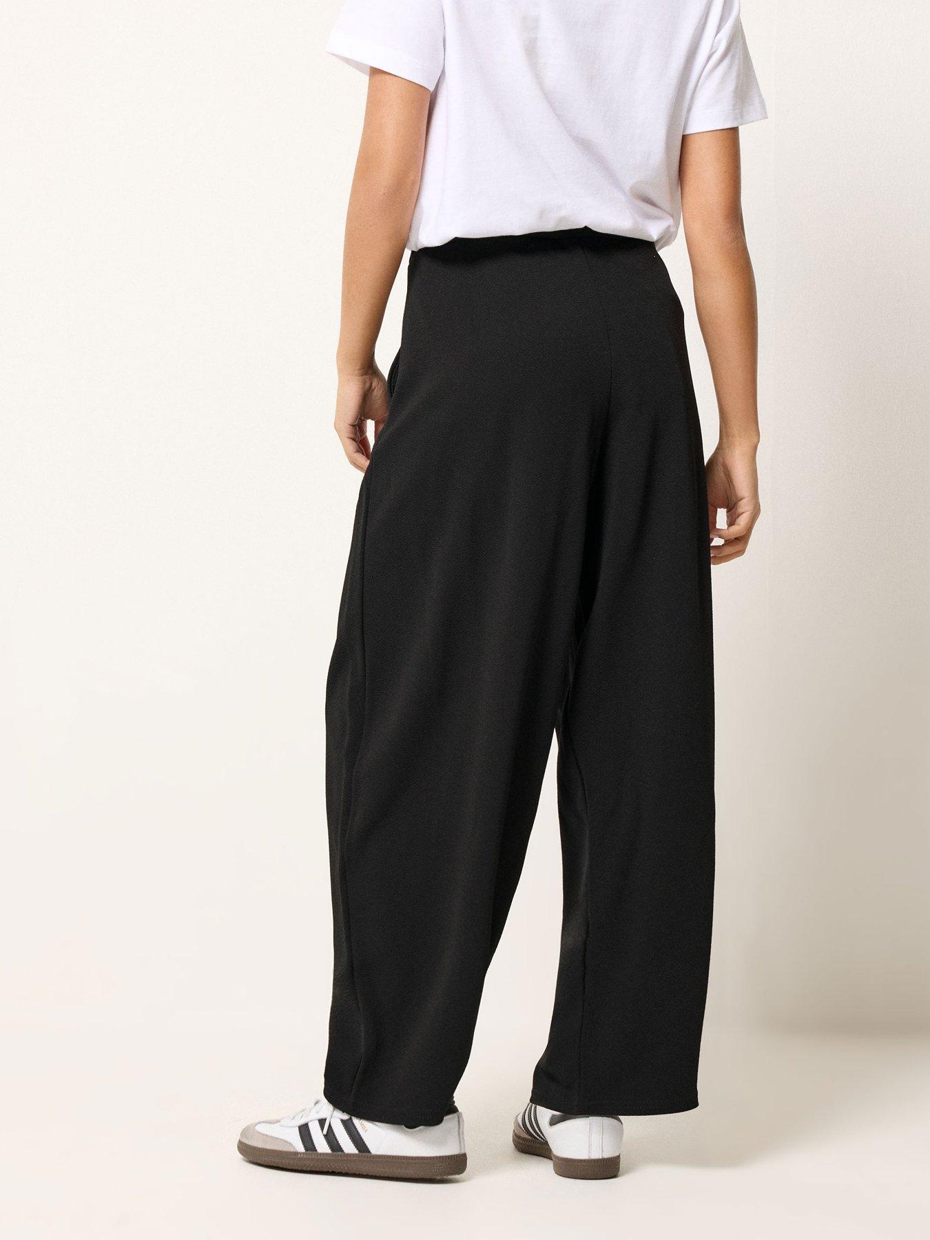 stillFront image of pixiegirl-petite-textured-barrel-trousers-black