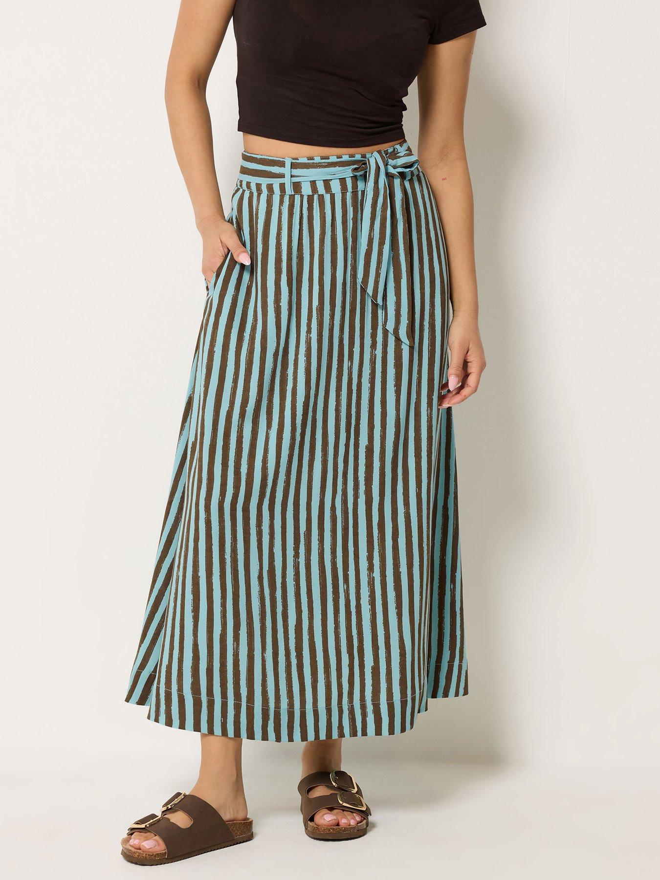 PixieGirl Petite Stripe Belted Midaxi Skirt