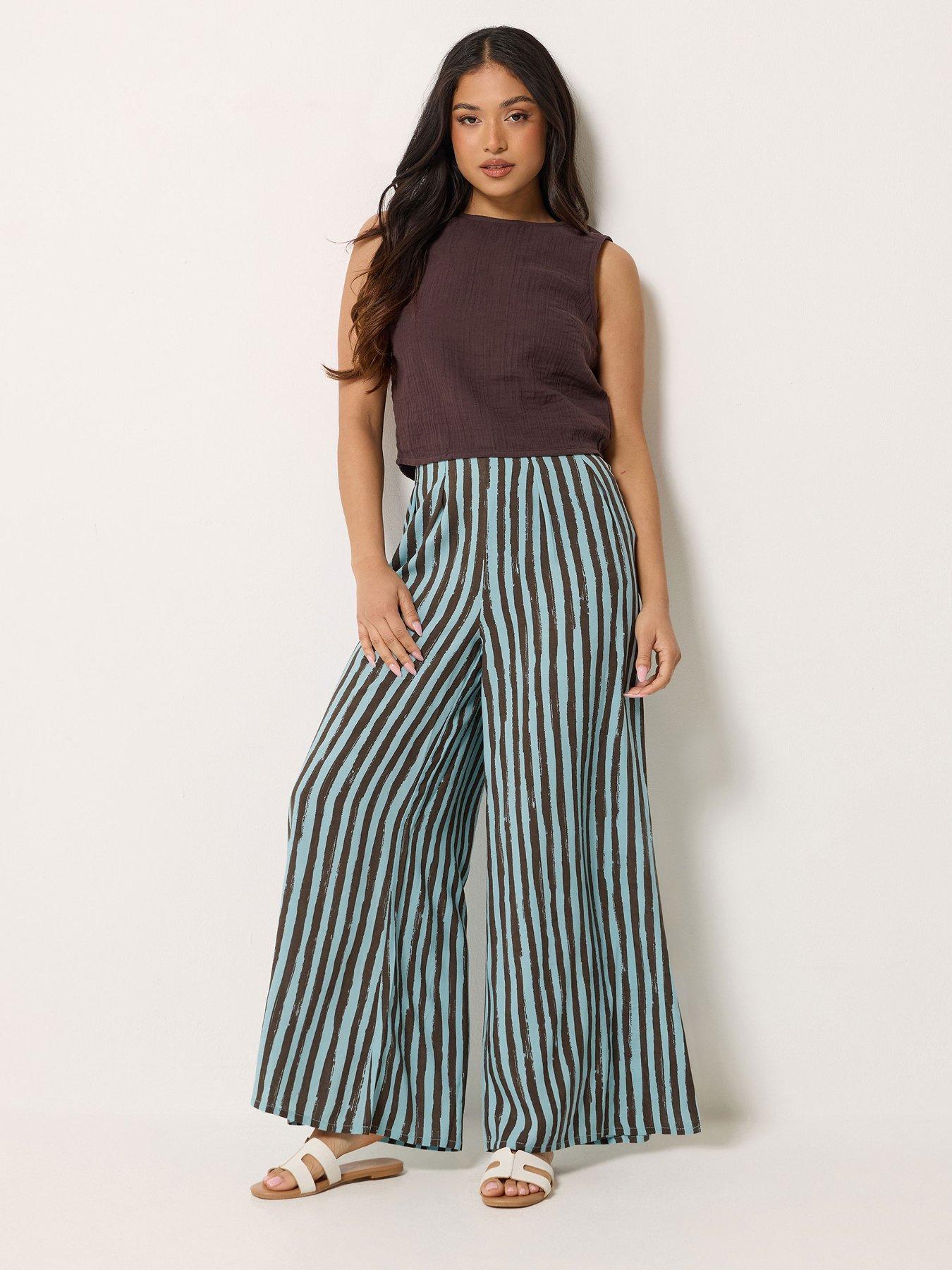 Image 3 of 4 of PixieGirl Petite Stripe Palazzo Trousers