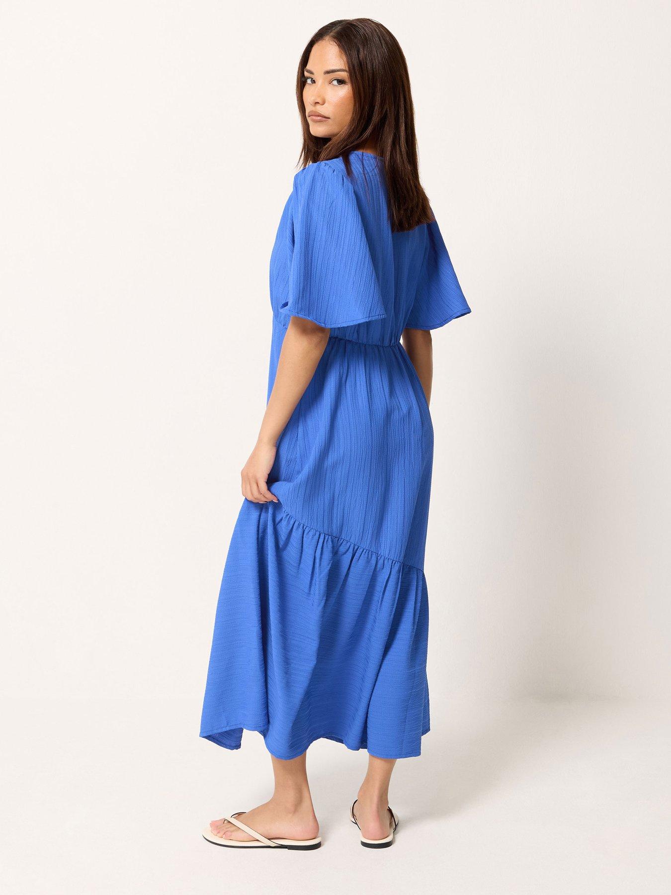 Image 2 of 5 of PixieGirl Petite Textured Asymmetrical Midi Dress - Blue