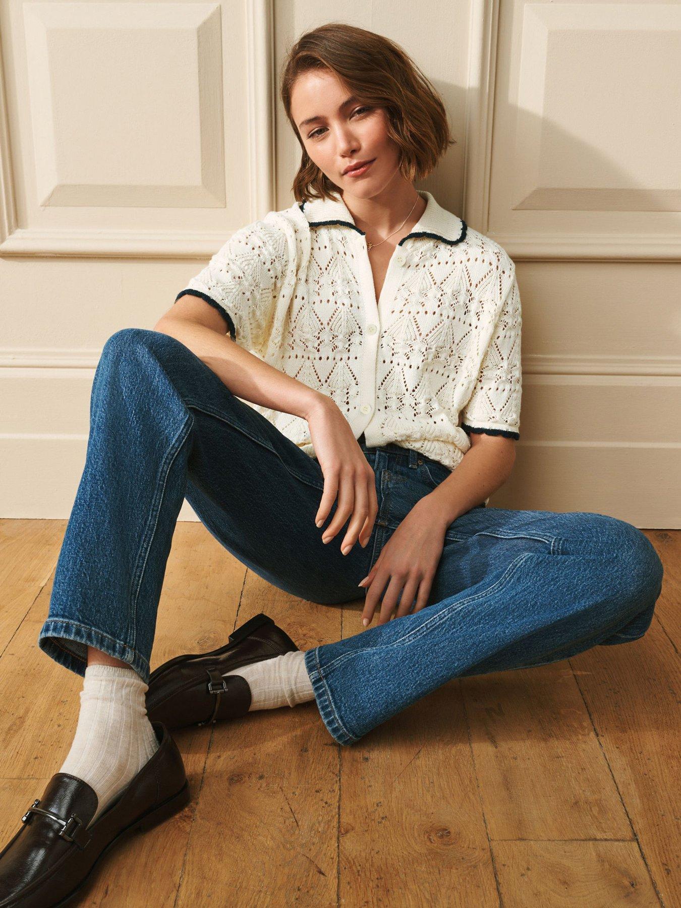 Laura Ashley Short Sleeve Polo Cardigan - Cream