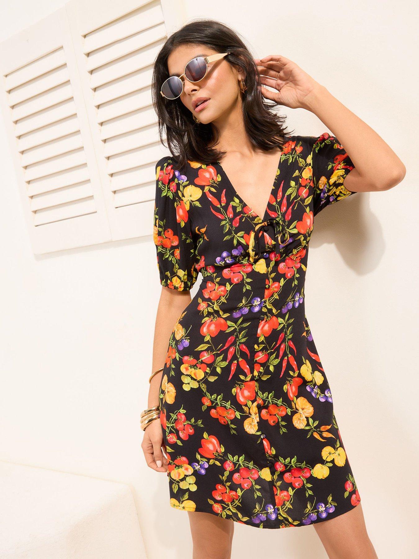 Friends Like These Button Through Printed Mini Tea Dress - Black