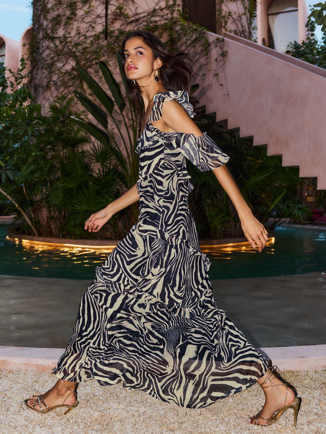Image 2 of 4 of Friends Like These Chiffon Ruffle Cold Shoulder Maxi - Black