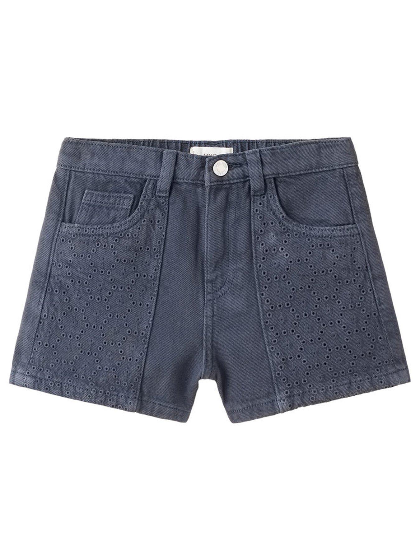 Mango Girls Embroidered Denim Shorts - Navy