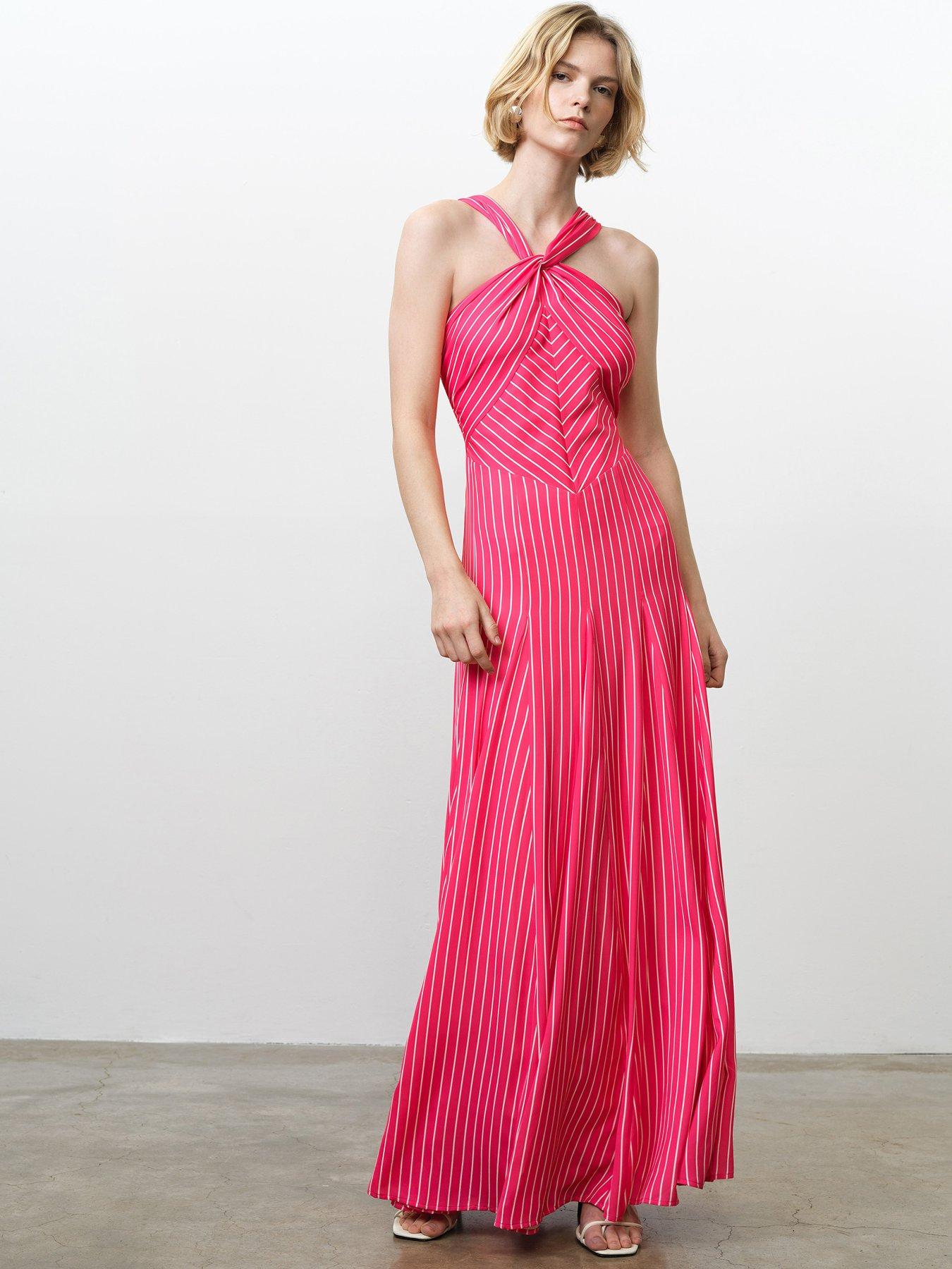 French Connection Striped Halterneck Maxi Dress - Pink