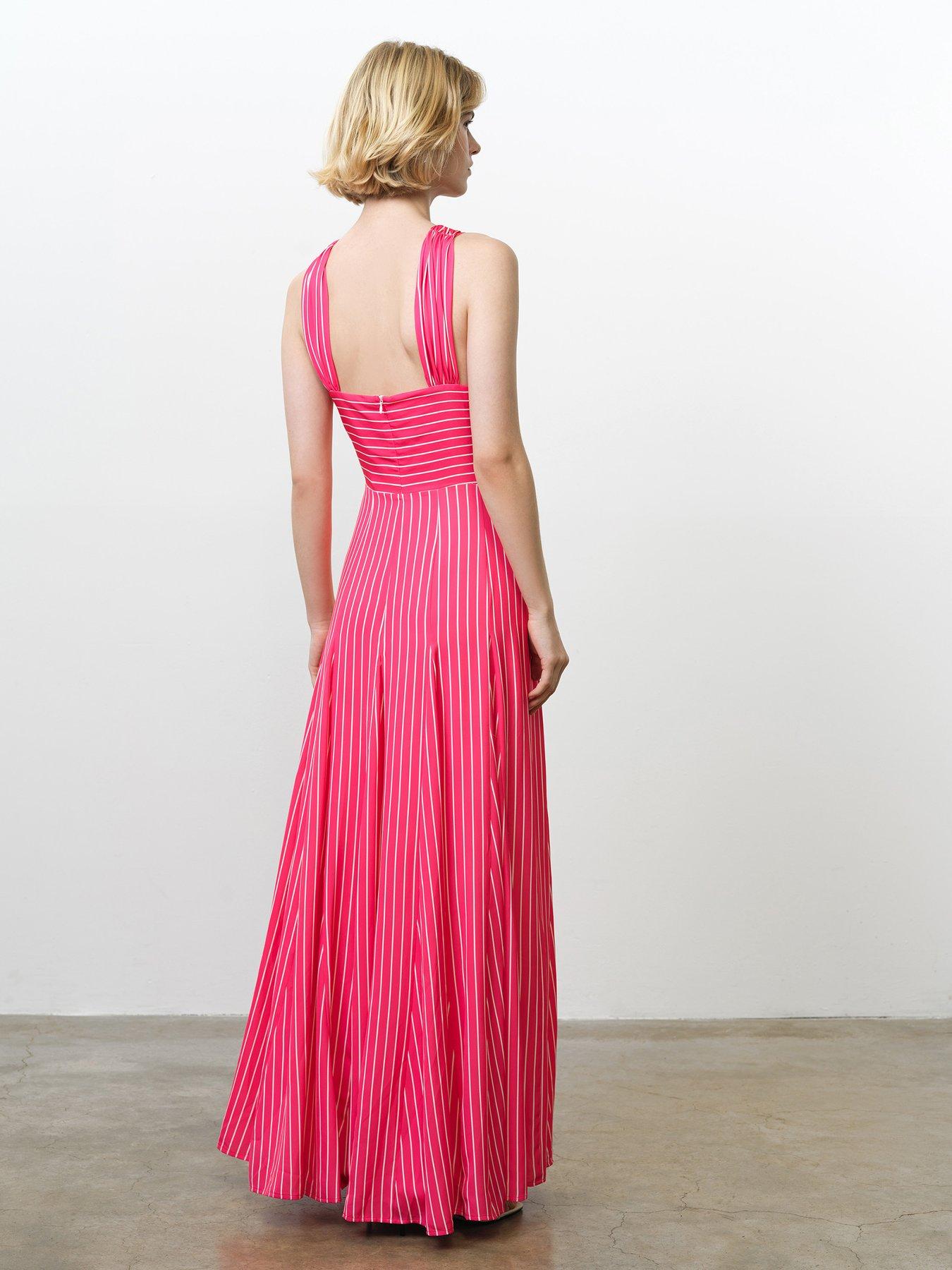 Image 2 of 4 of French Connection Striped Halterneck Maxi Dress - Pink