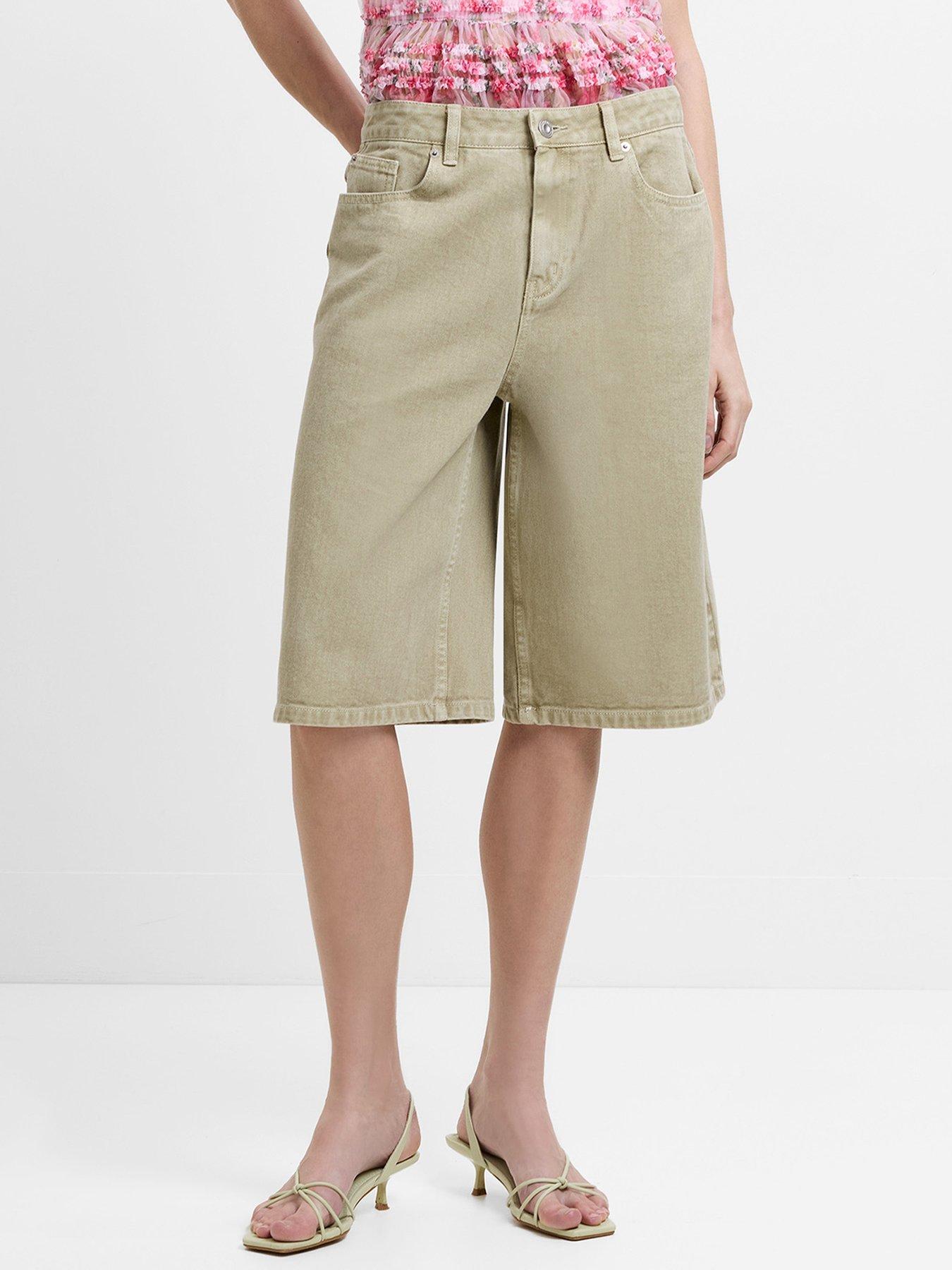 French Connection Cotton Mid-length Wide-leg Bermuda Denim Shorts