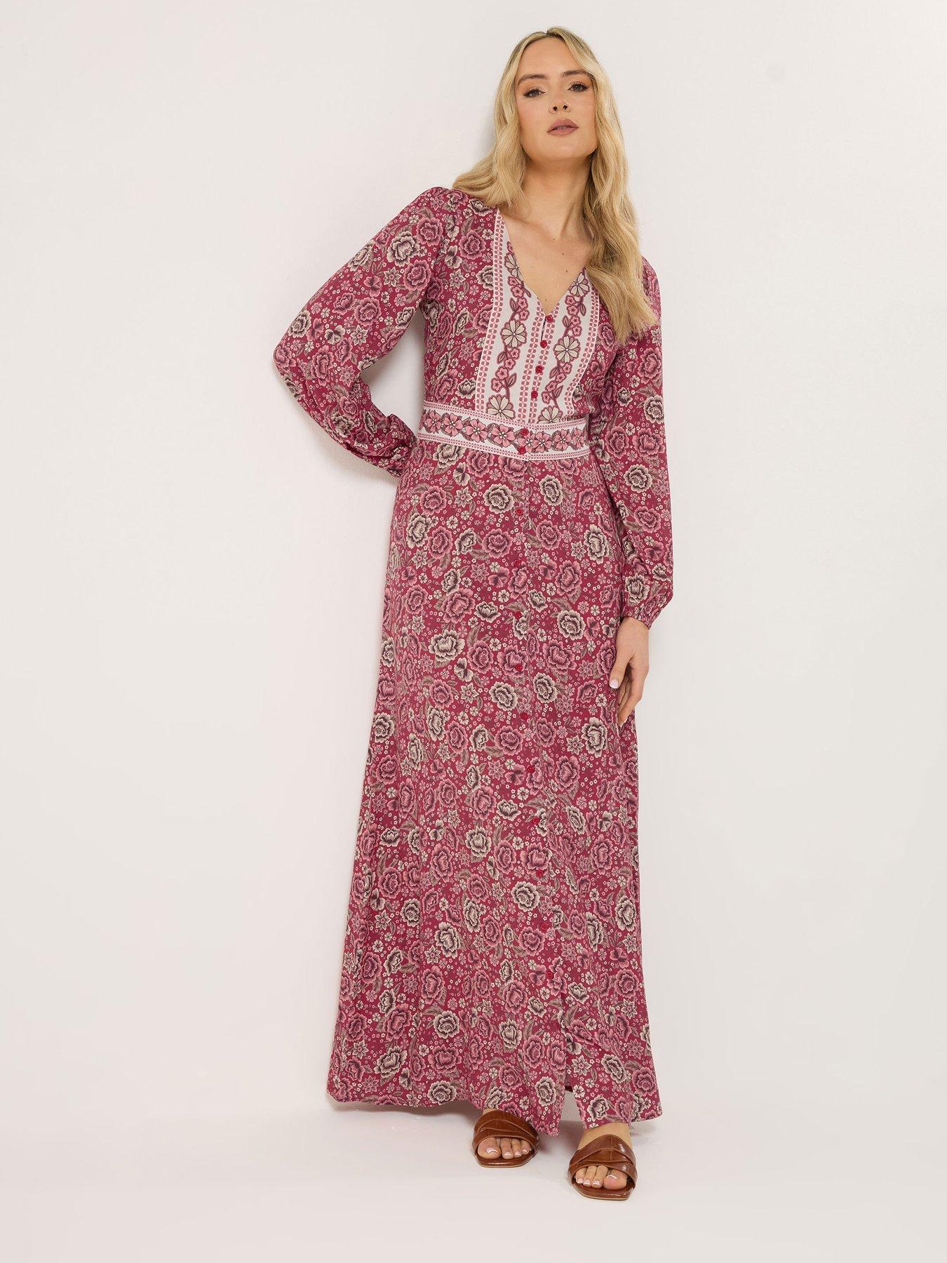 Long Tall Sally Floral Sleeve Button Maxi Dress - Red
