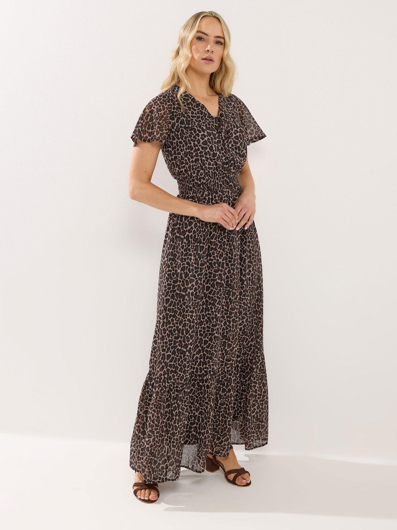 Long Tall Sally Leopard Print Georgette Maxi Dress - Brown