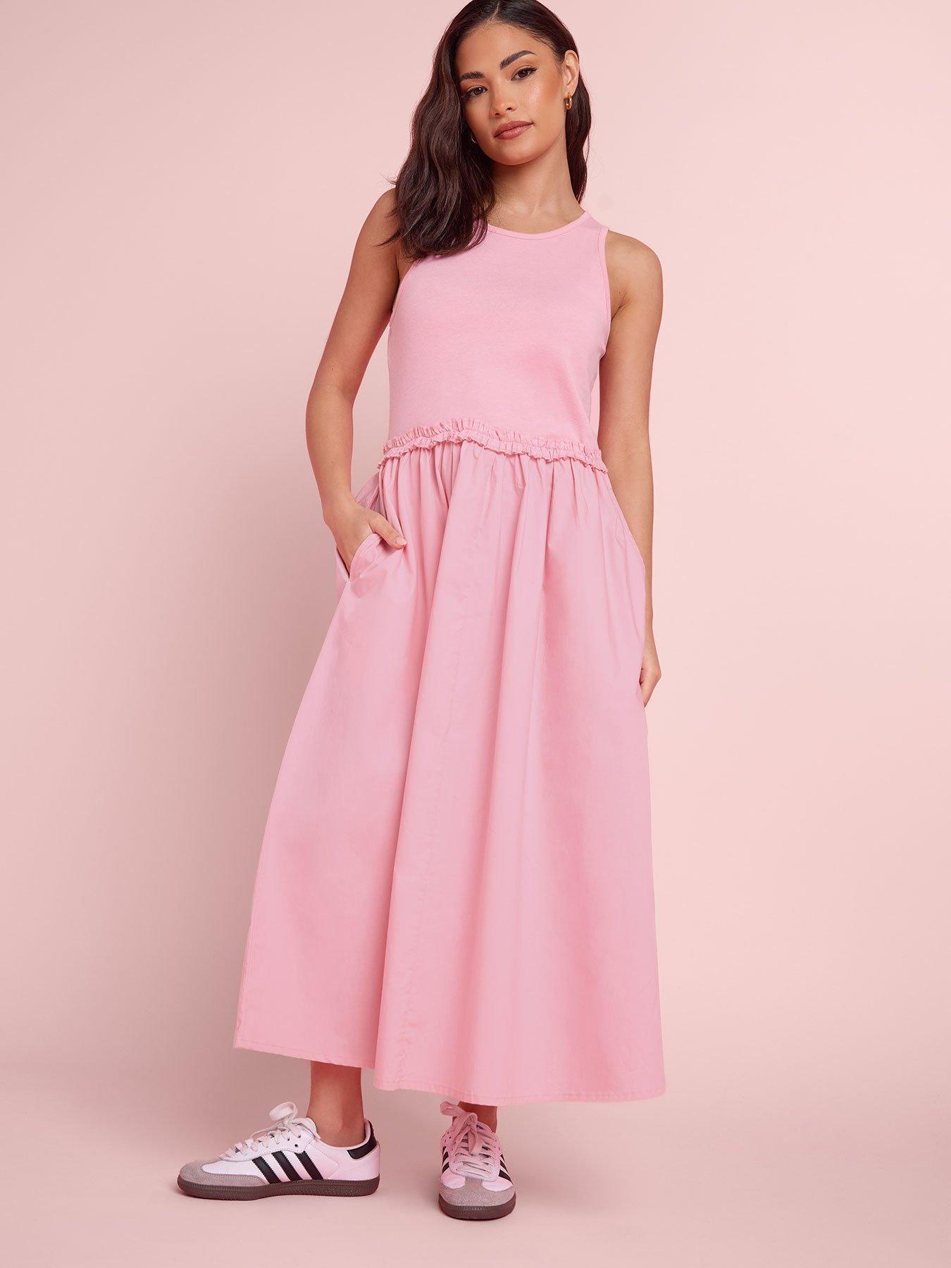 front image of pixiegirl-petite-sleeveless-mixed-ruffle-seam-dress