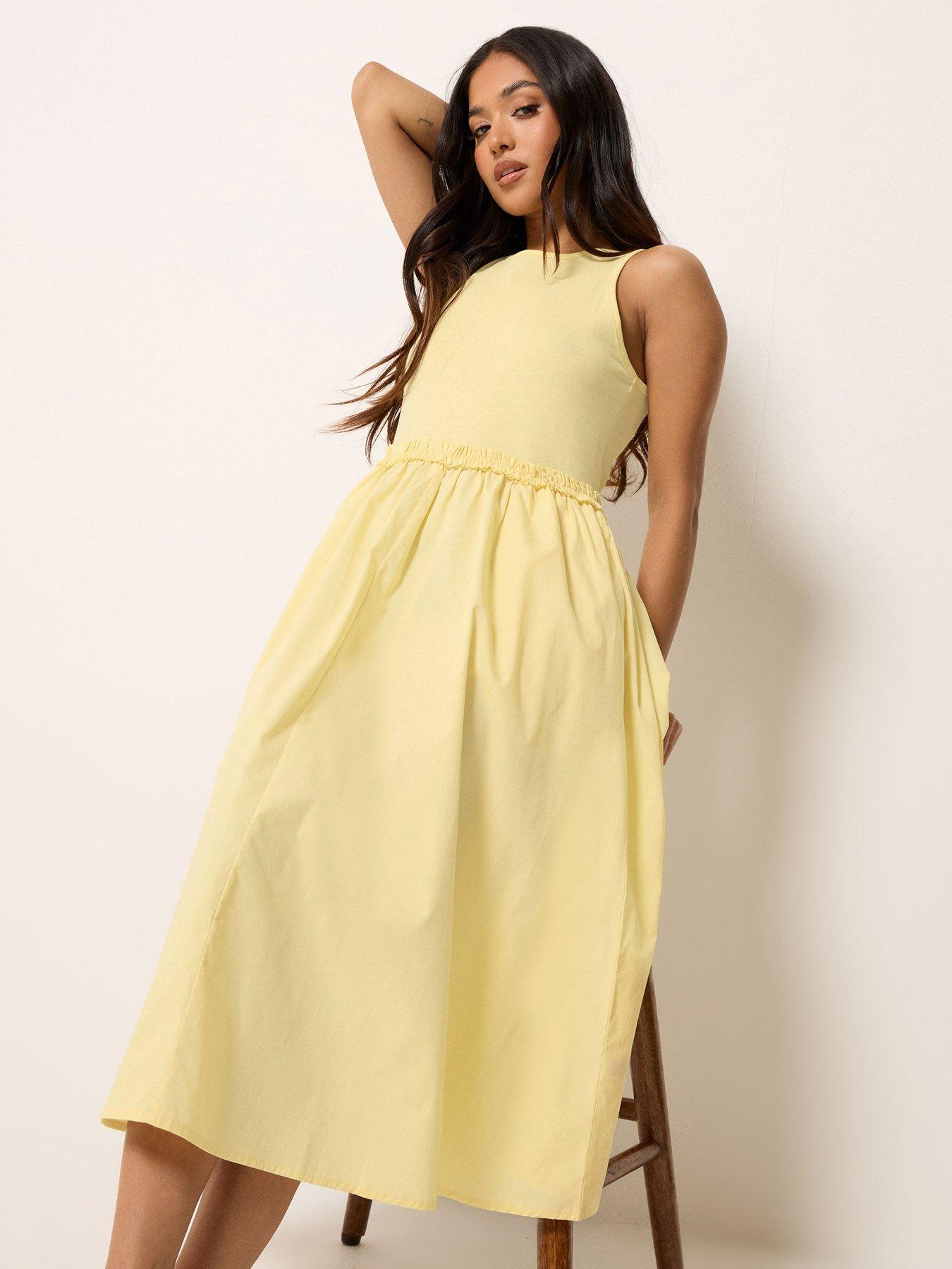 Image 3 of 4 of PixieGirl Petite Sleeveless Mixed Ruffle Seam Dress - Yellow