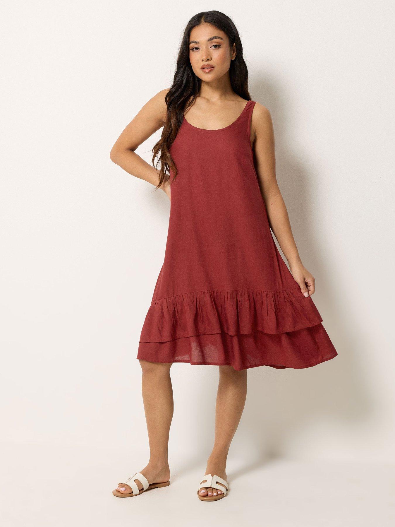 Image 3 of 5 of PixieGirl Petite Frill Hem Midi Dress - Red