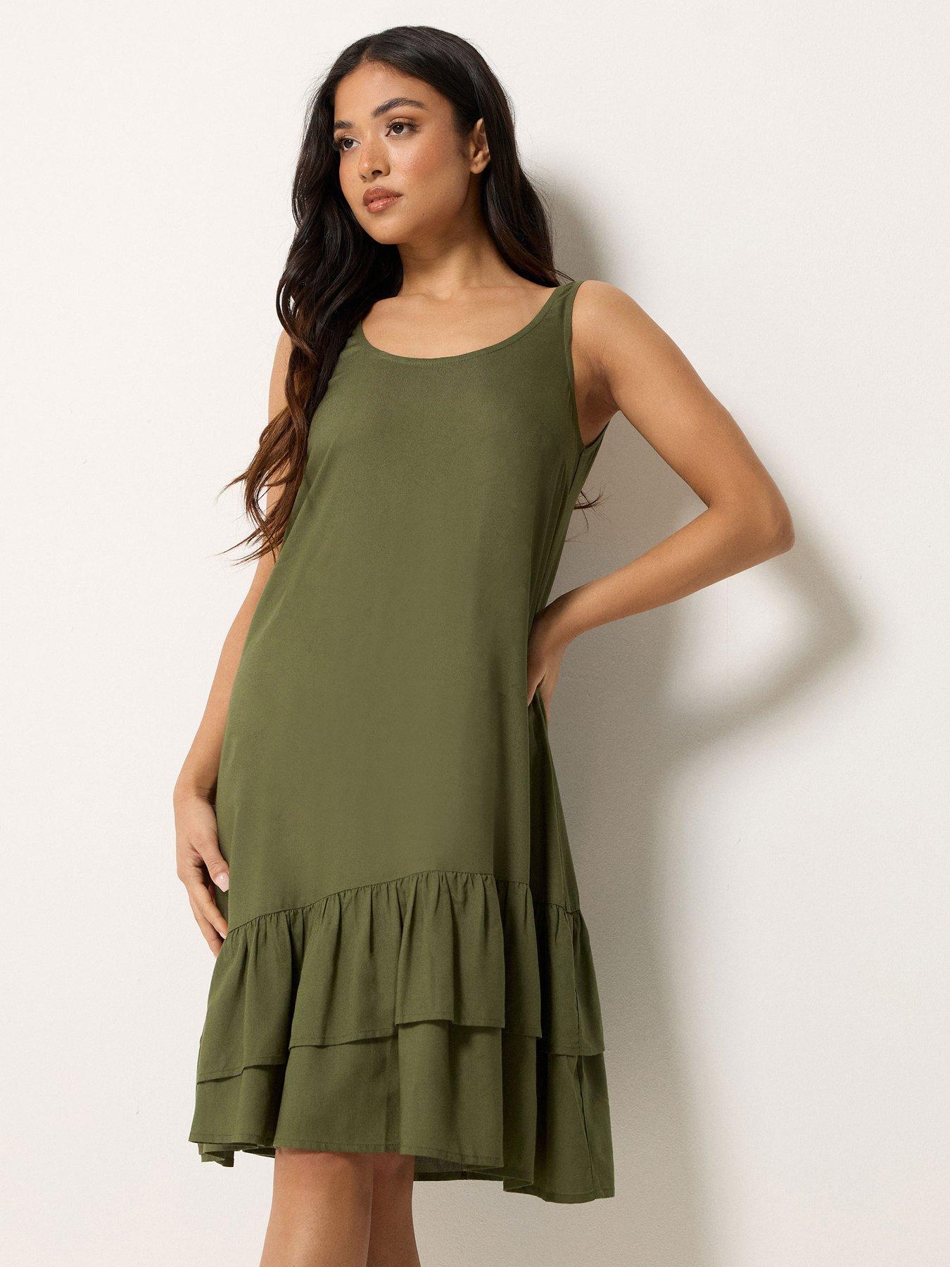 PixieGirl Petite Frill Hem Midi Dress - Green