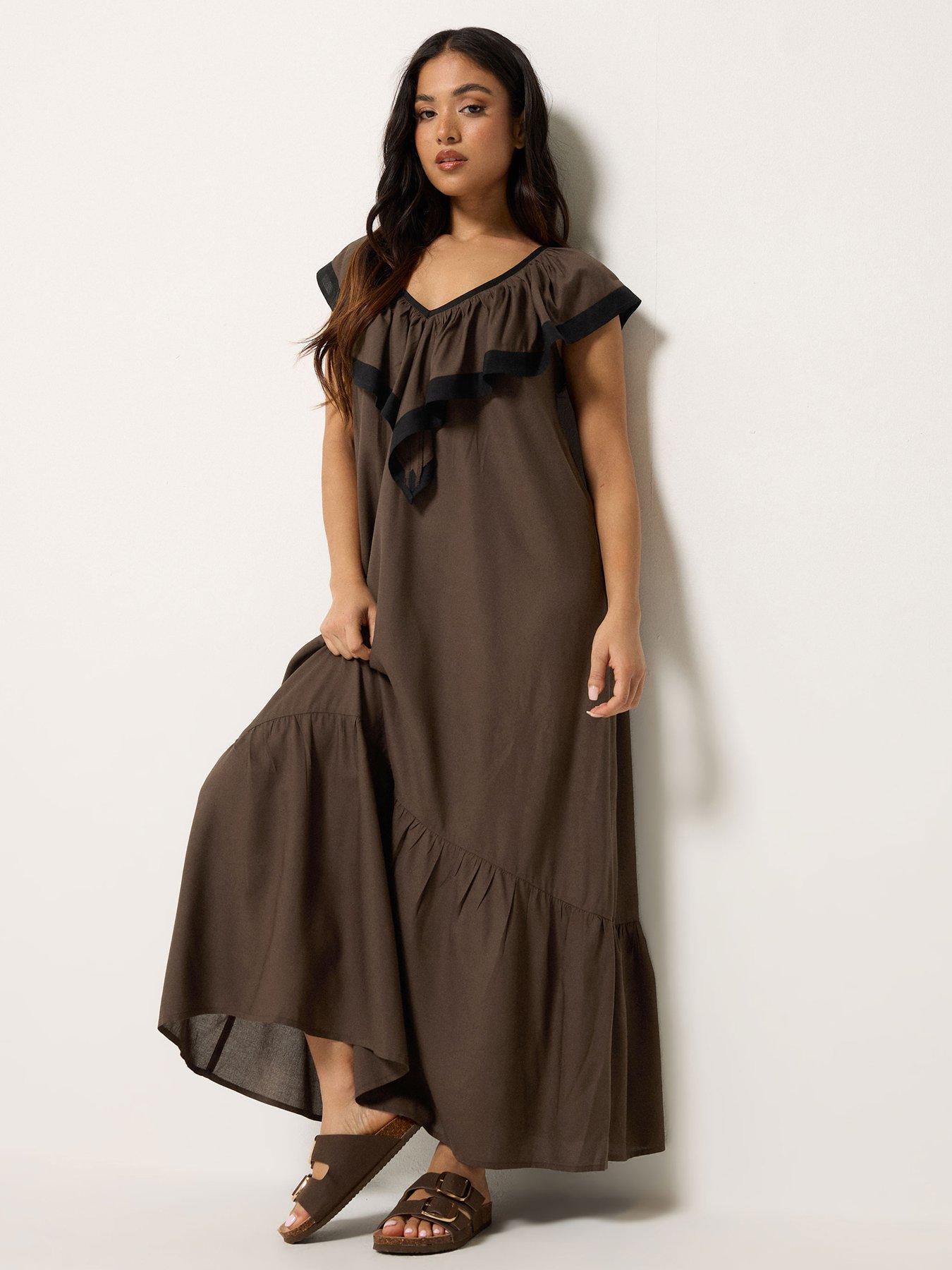 Image 1 of 5 of PixieGirl Petite Contrast Frill Maxi Dress