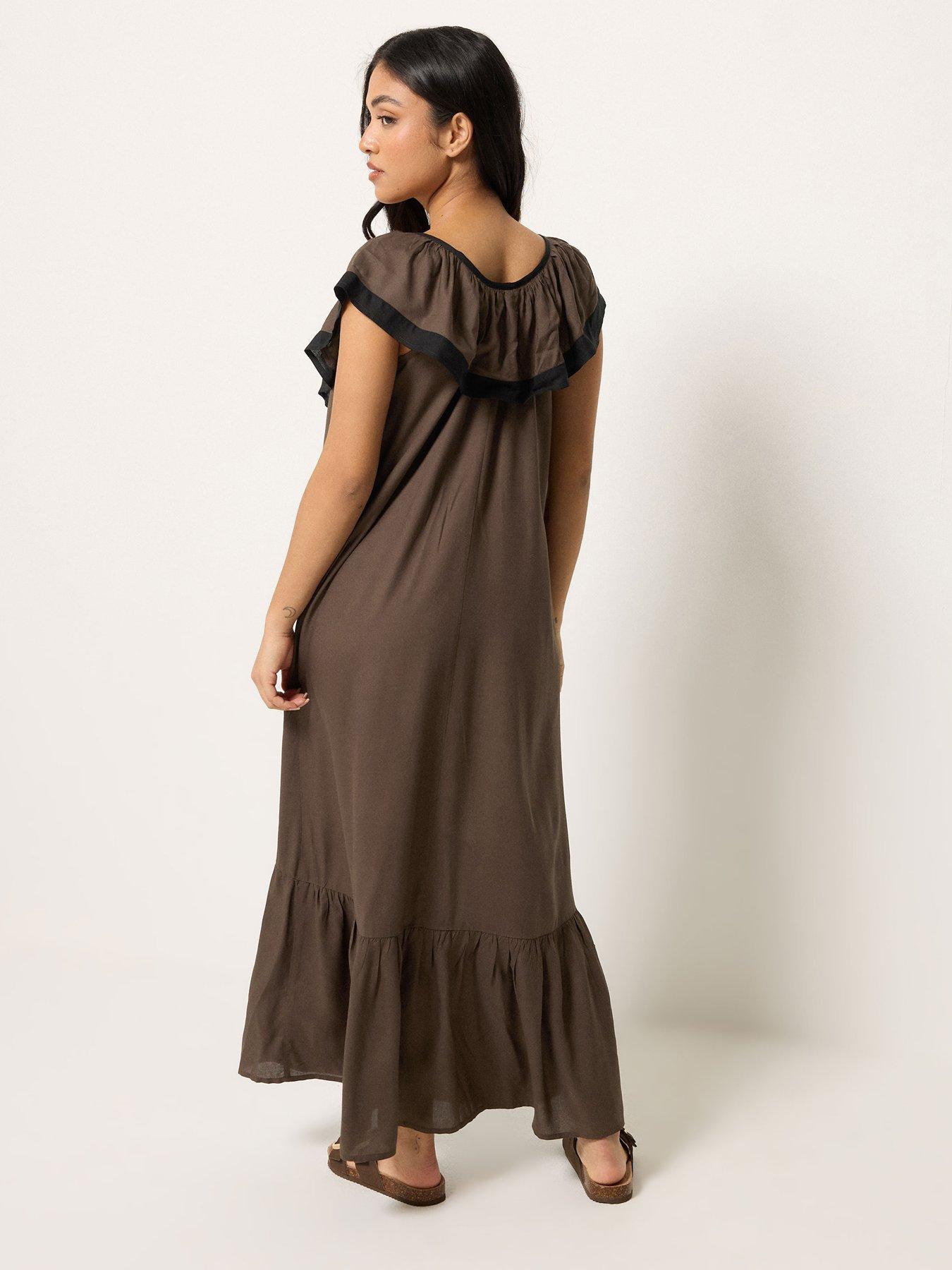 Image 2 of 5 of PixieGirl Petite Contrast Frill Maxi Dress