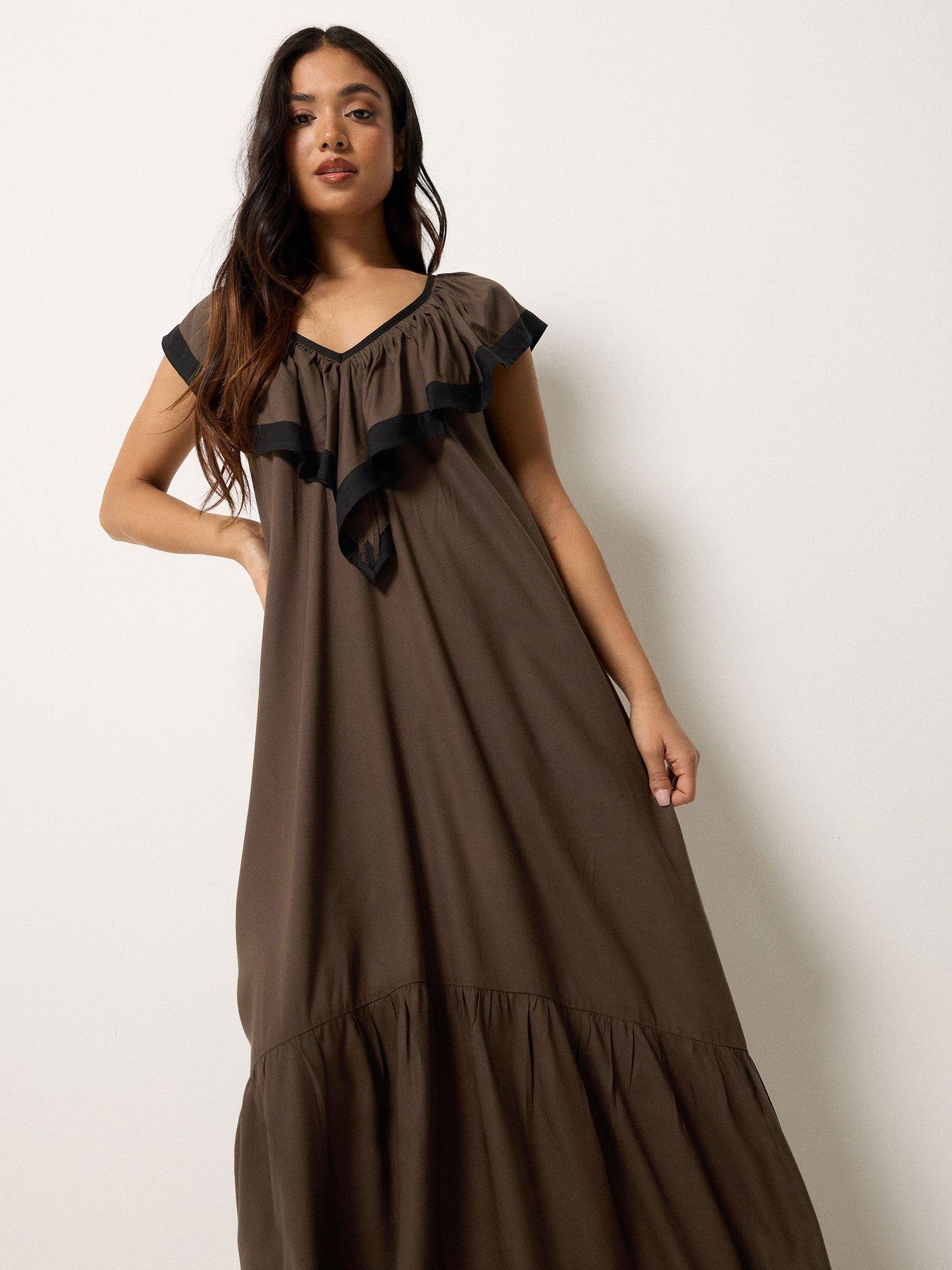 Image 3 of 5 of PixieGirl Petite Contrast Frill Maxi Dress