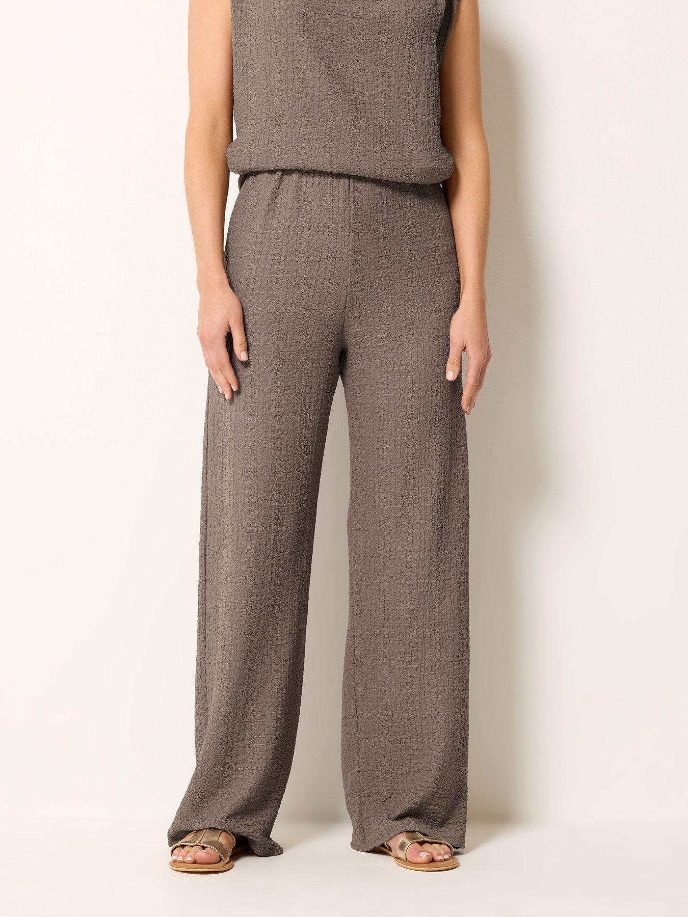 Long Tall Sally Textured Wide Leg Trousers 34" - Cream