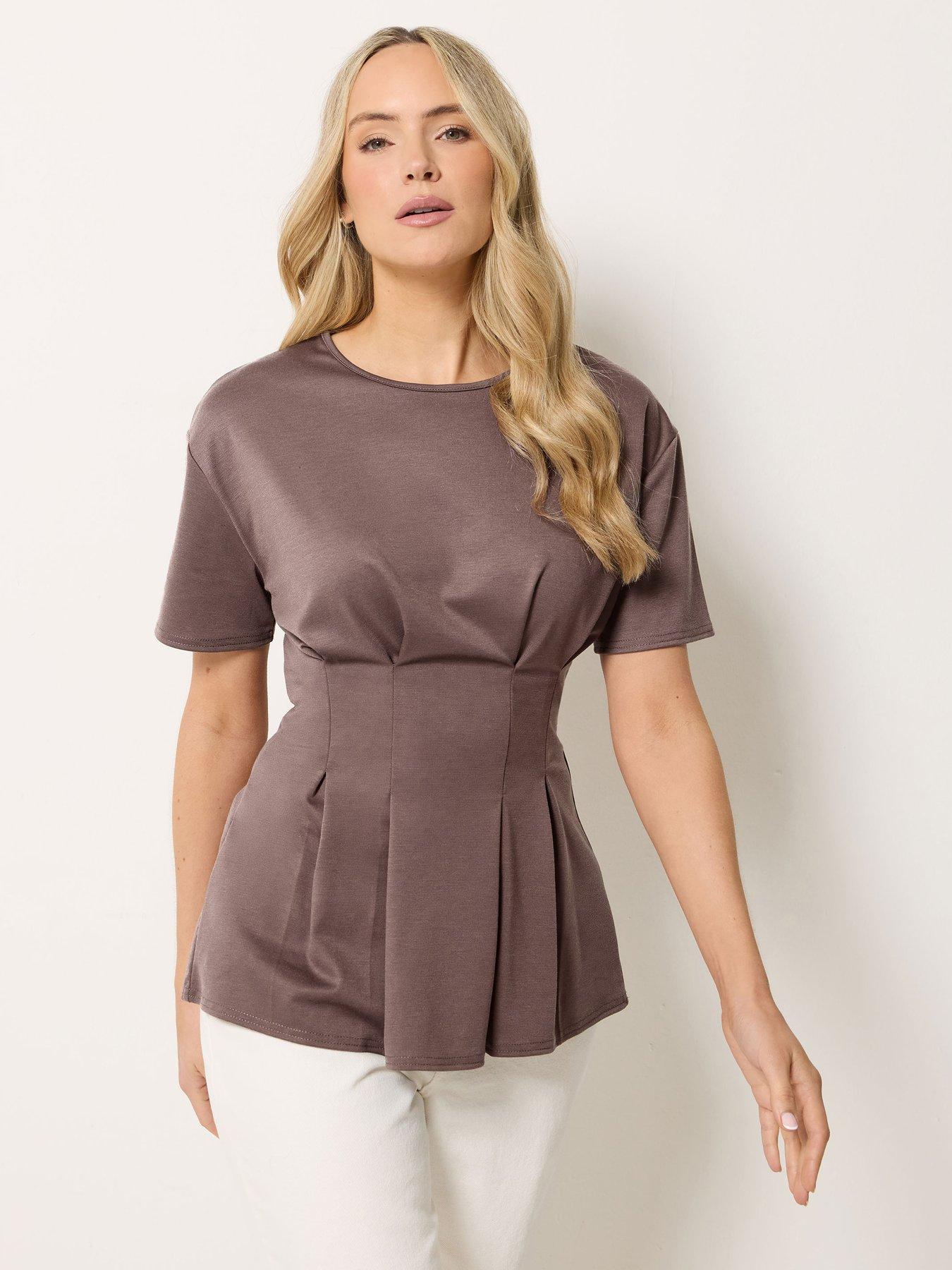 Image 1 of 4 of Long Tall Sally Pleated Detail Top - Brown