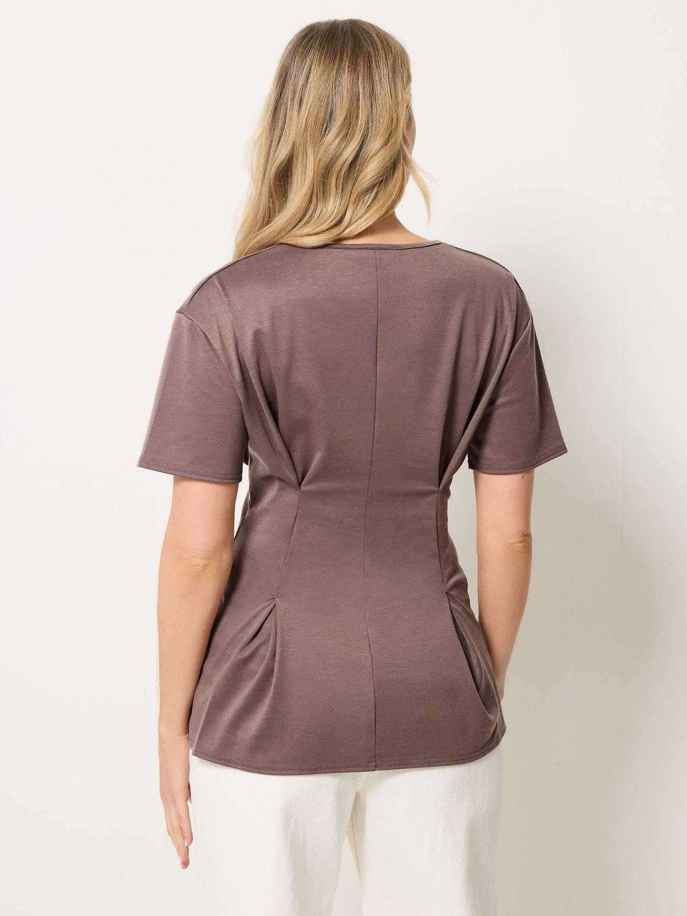 Image 2 of 4 of Long Tall Sally Pleated Detail Top - Brown