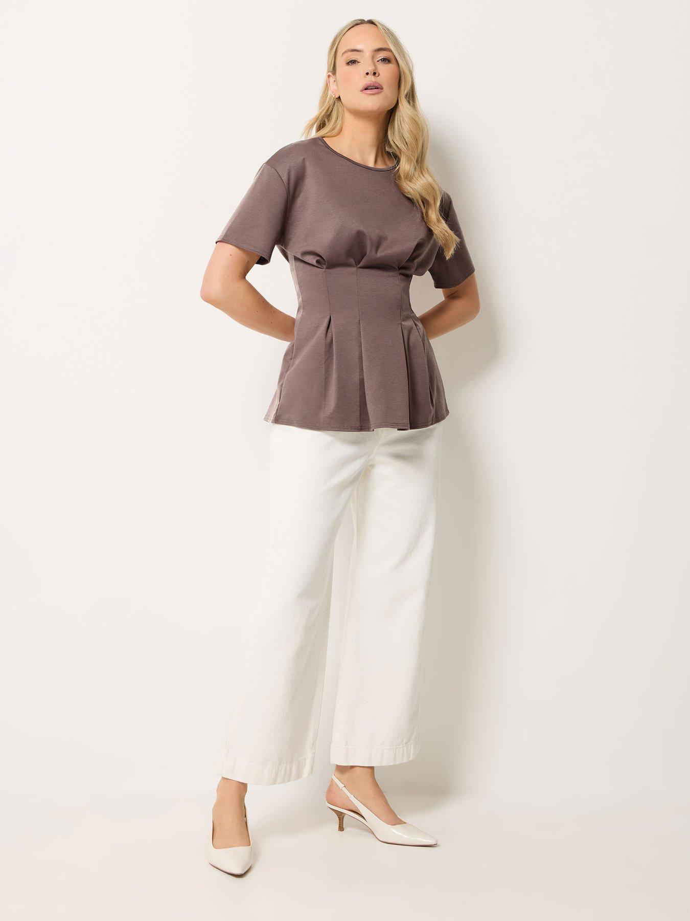 Image 3 of 4 of Long Tall Sally Pleated Detail Top - Brown