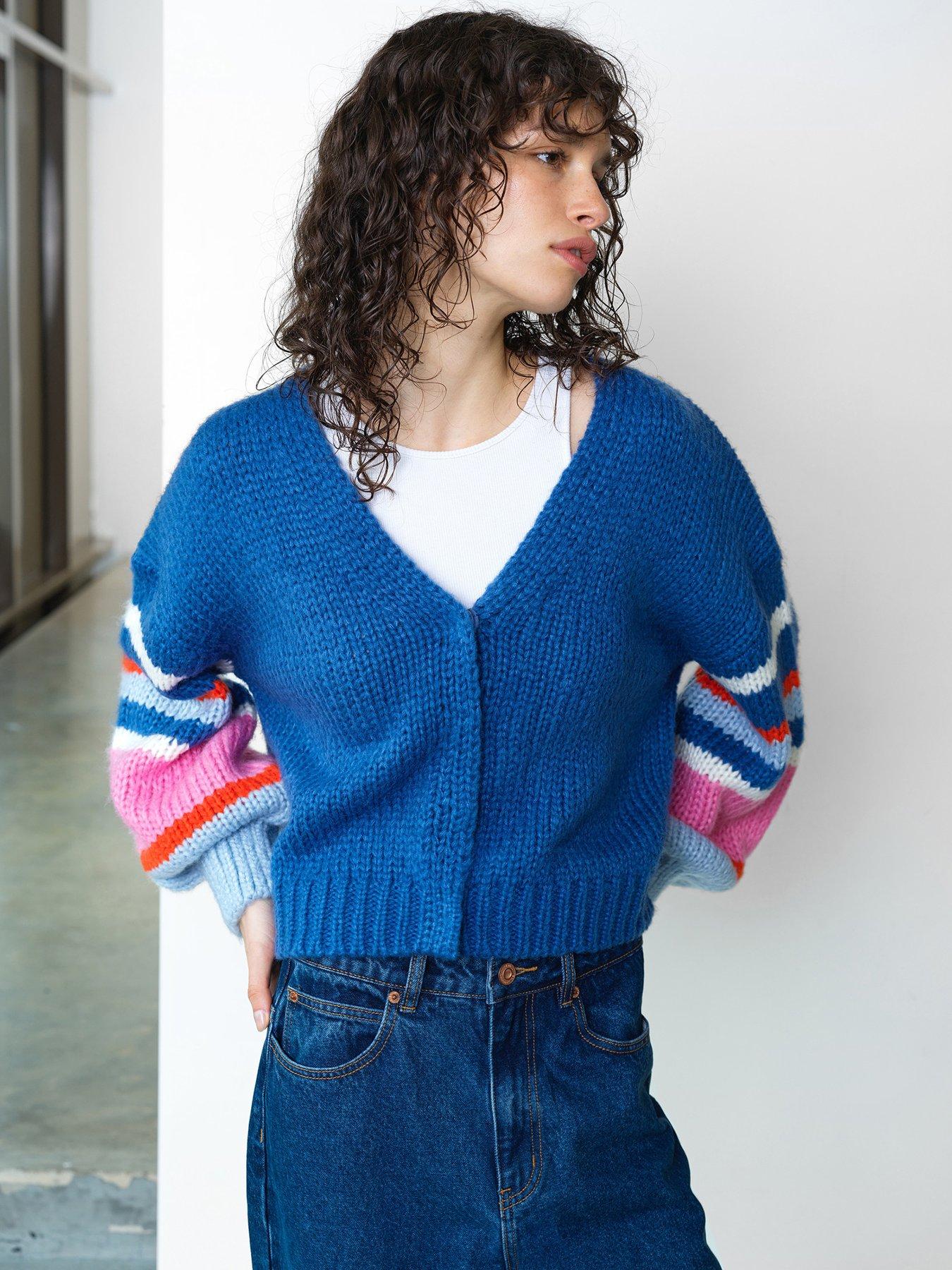 French Connection Colourful Knit V-Neck Cardigan - Blue