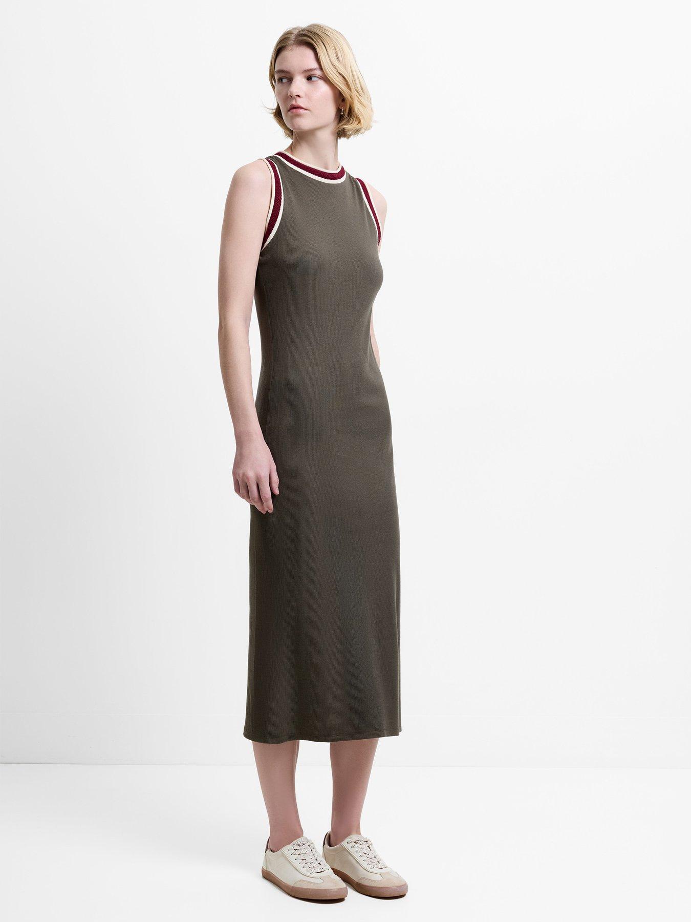 french-connection-cotton-blend-jersey-contrast-trims-sleeveless-midi-dress-green