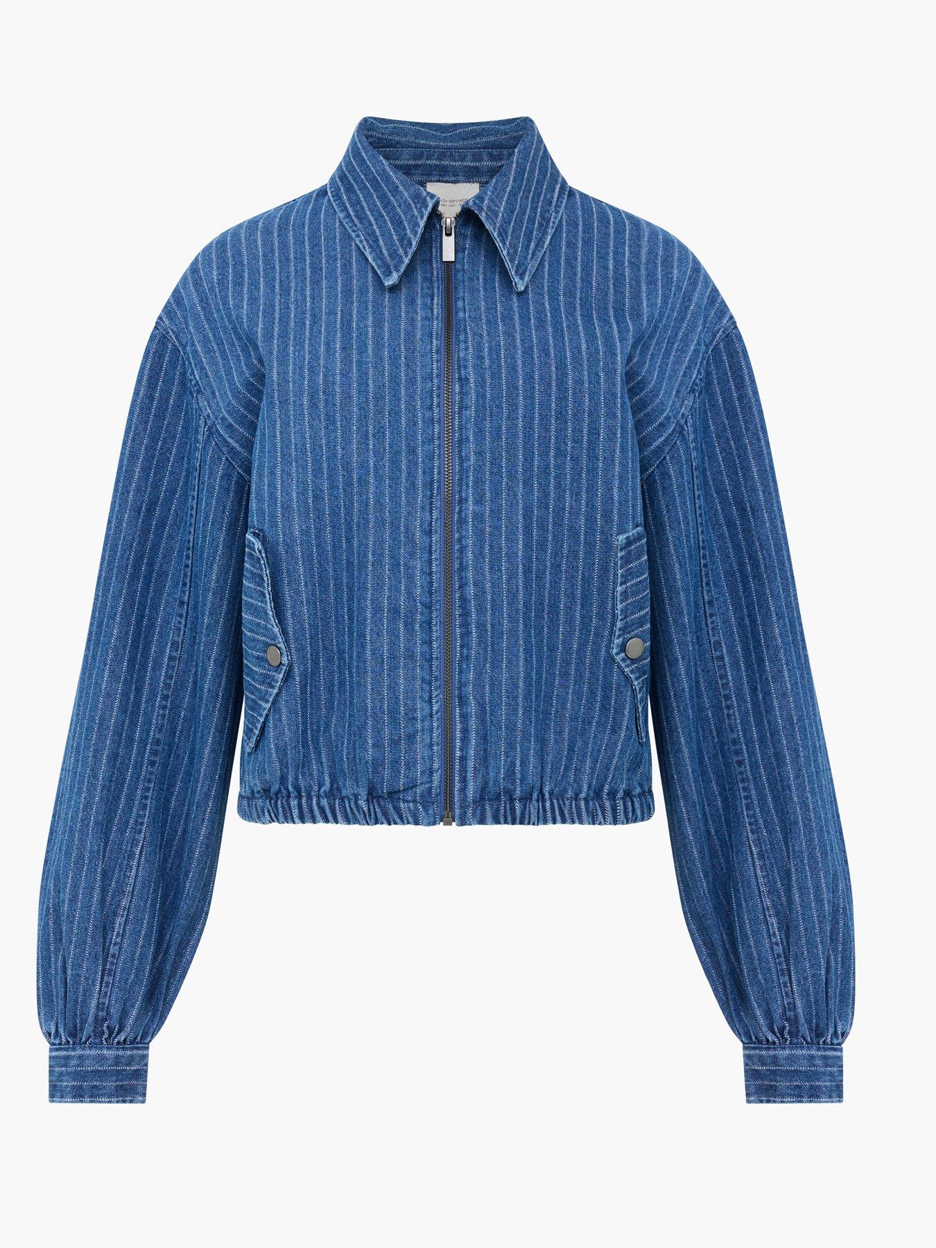  image of french-connection-cotton-pinstripe-denim-bomber-jacket