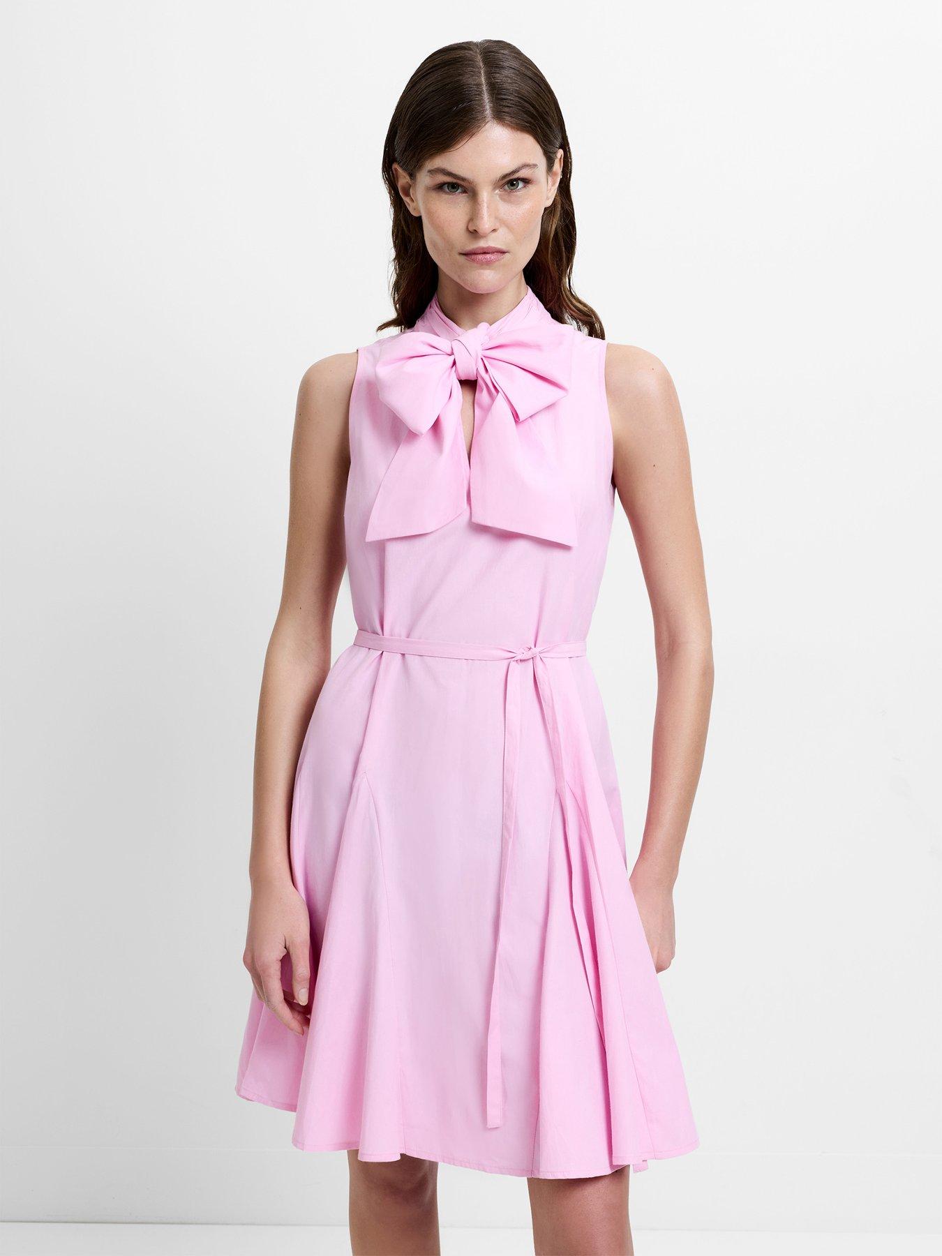 French Connection Era Poplin Godet Bow Mini Dress - Pink