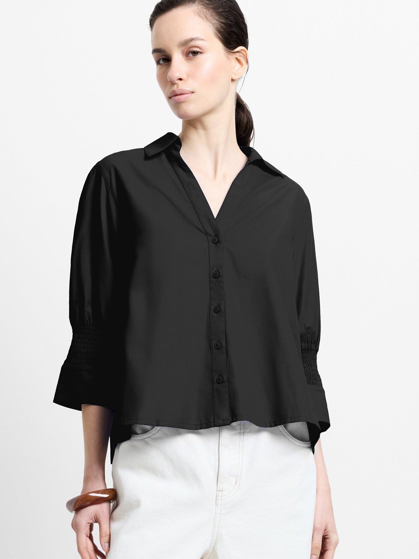  image of french-connection-cotton-blend-poplin-tie-back-button-blouse