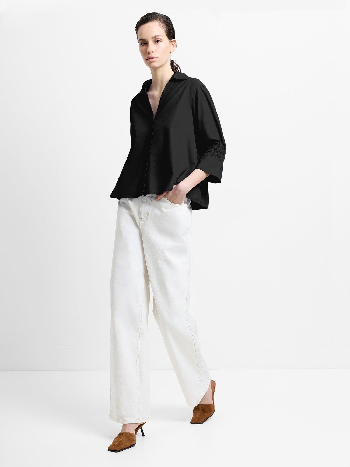  image of french-connection-cotton-blend-poplin-tie-back-button-blouse