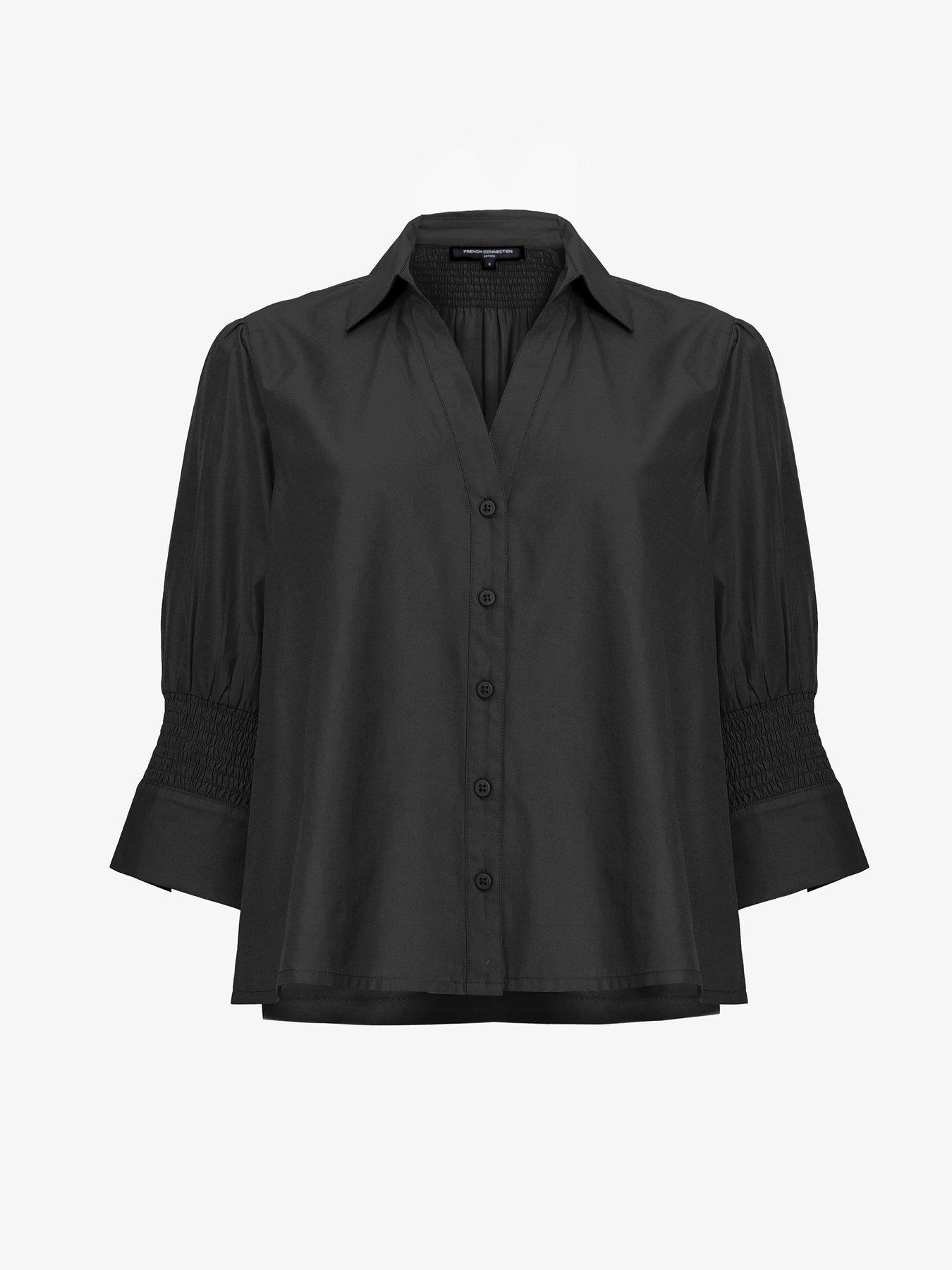  image of french-connection-cotton-blend-poplin-tie-back-button-blouse