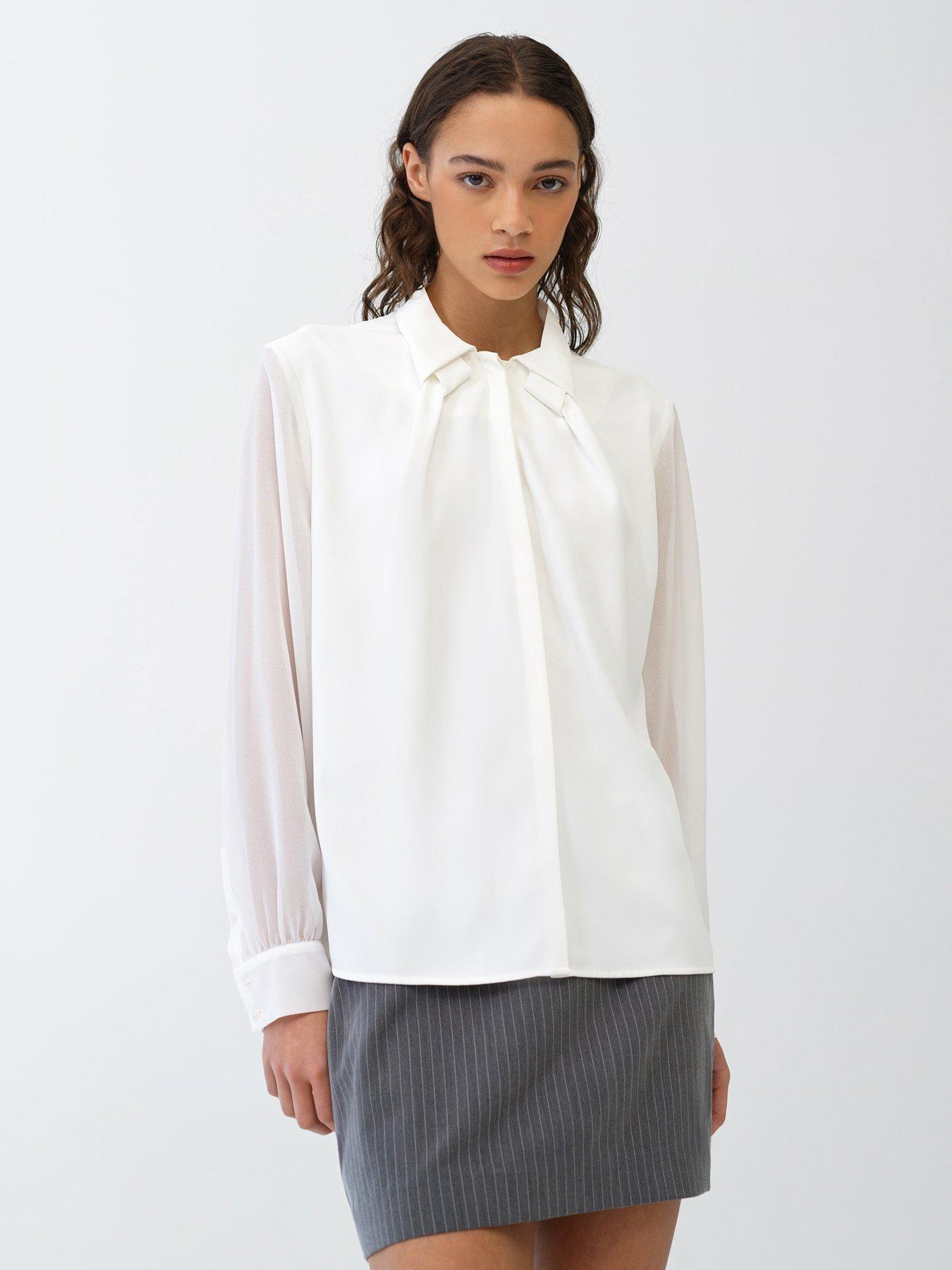 Image 1 of 5 of French Connection Arezzo Crepe Collar Detail Shirt - White