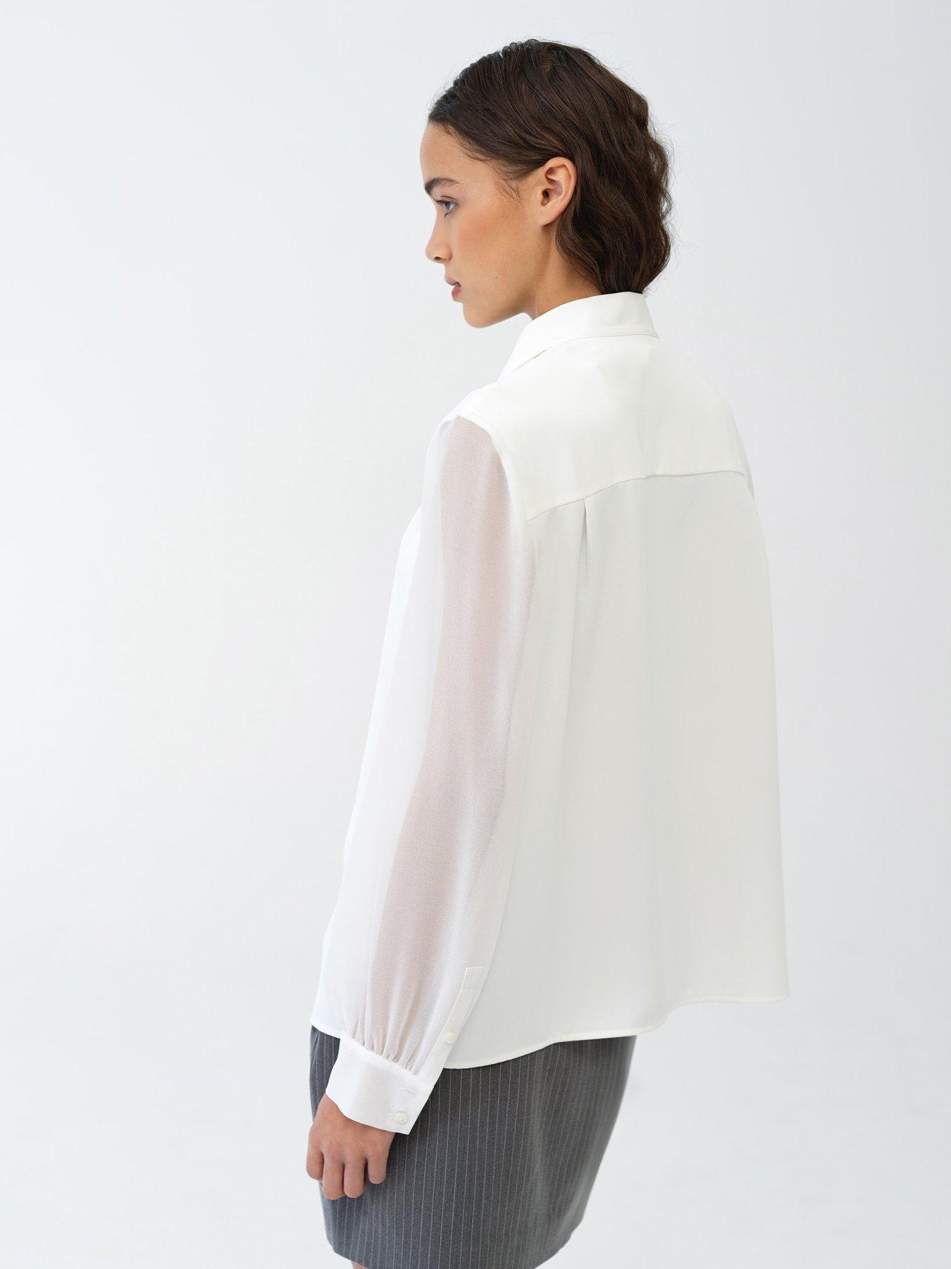 Image 2 of 5 of French Connection Arezzo Crepe Collar Detail Shirt - White