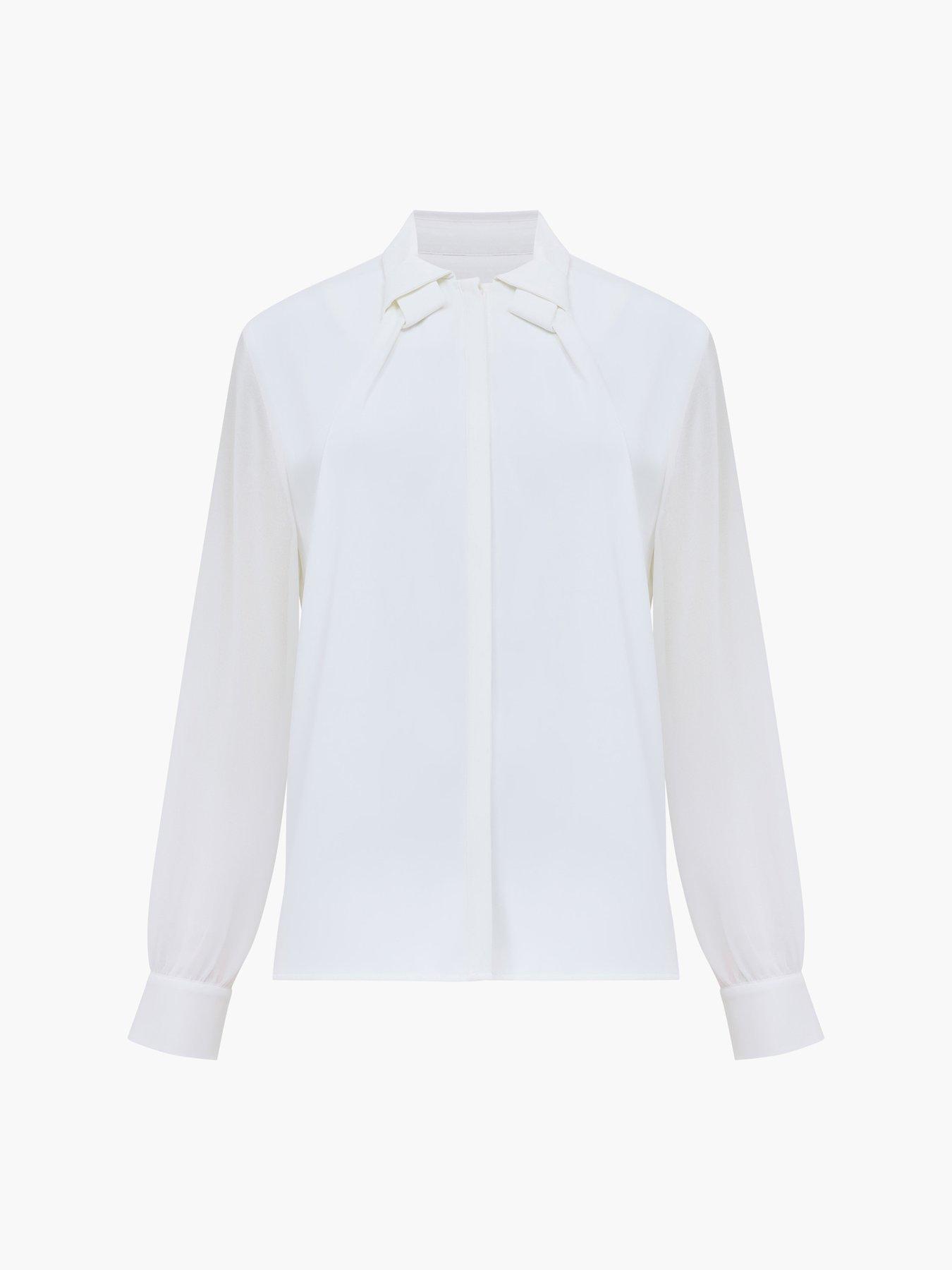 Image 5 of 5 of French Connection Arezzo Crepe Collar Detail Shirt - White