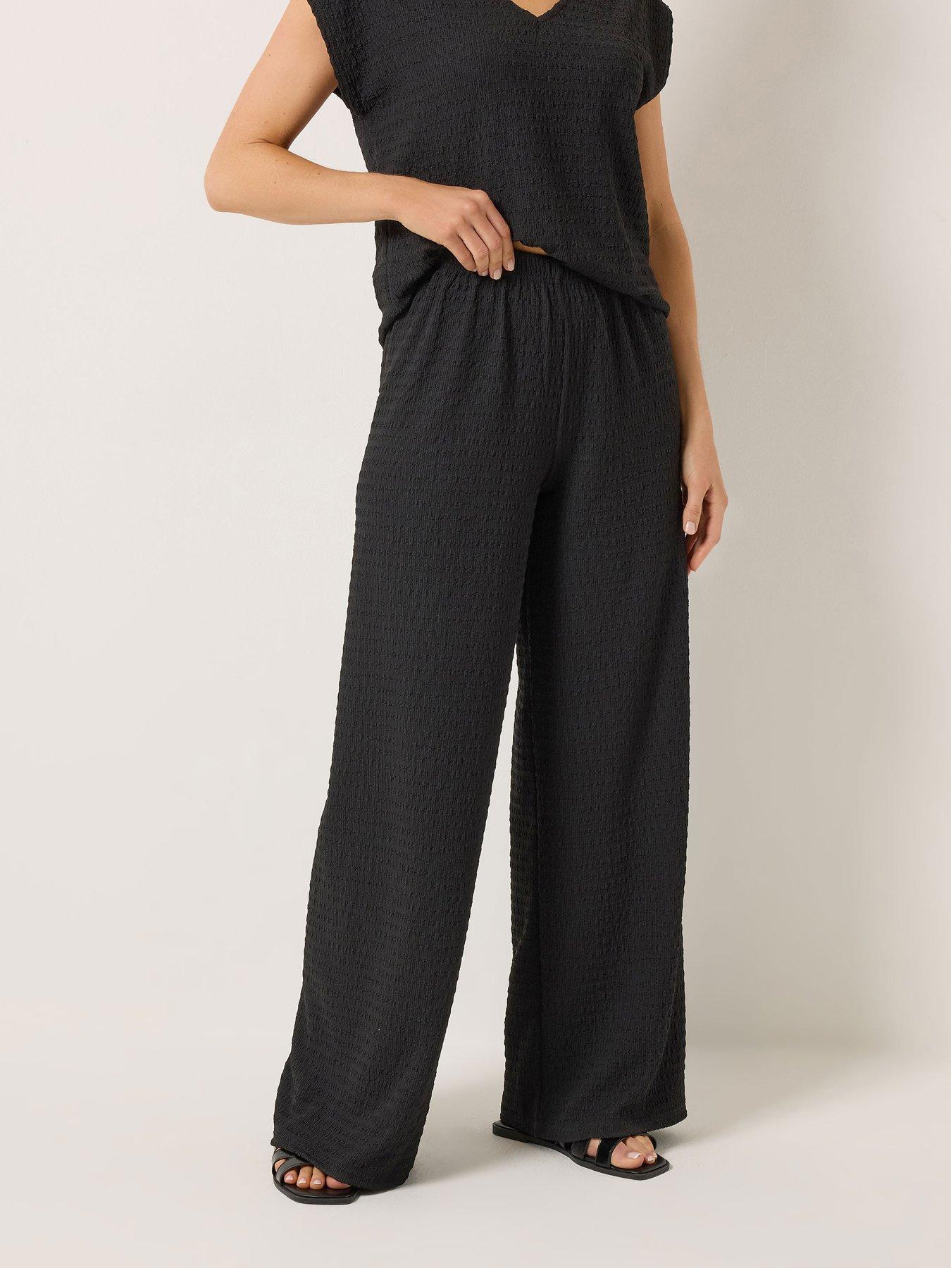 Long Tall Sally Bubble Textured Wide Leg Trousers 34" - Black