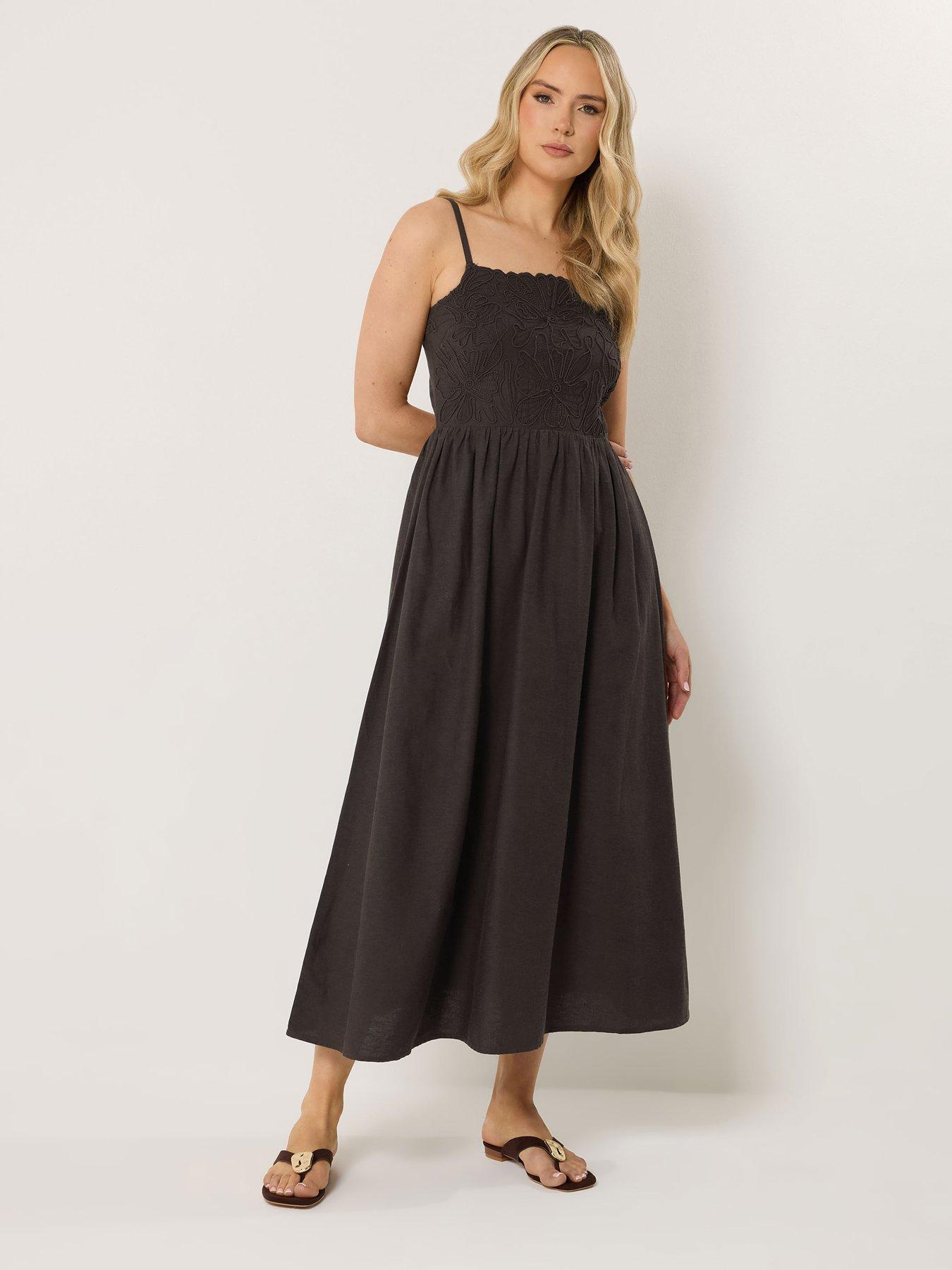 Long Tall Sally Linen Cornelli Midi Dress - Brown | Littlewoods
