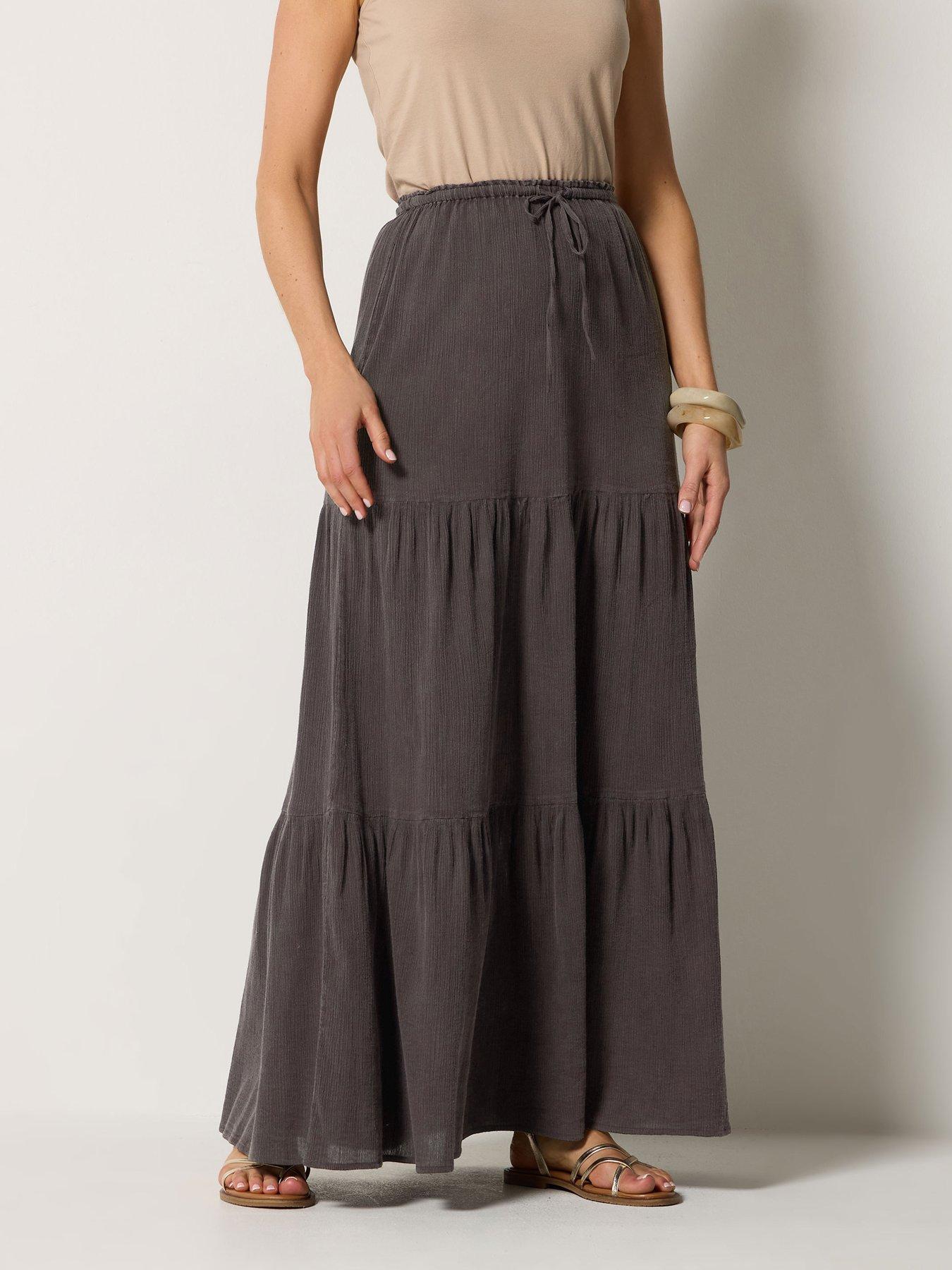 Long Tall Sally Acid Wash Tiered Maxi Skirt - Brown