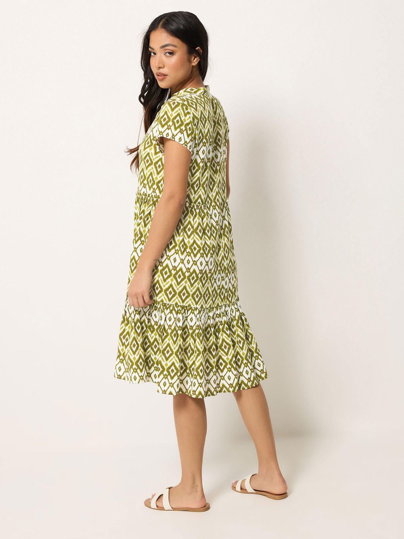 Image 2 of 5 of PixieGirl Petite Abstract Smock Dress - Green