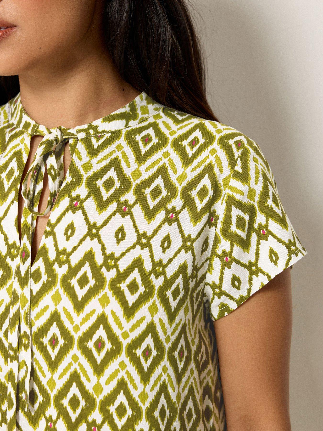 Image 4 of 5 of PixieGirl Petite Abstract Smock Dress - Green