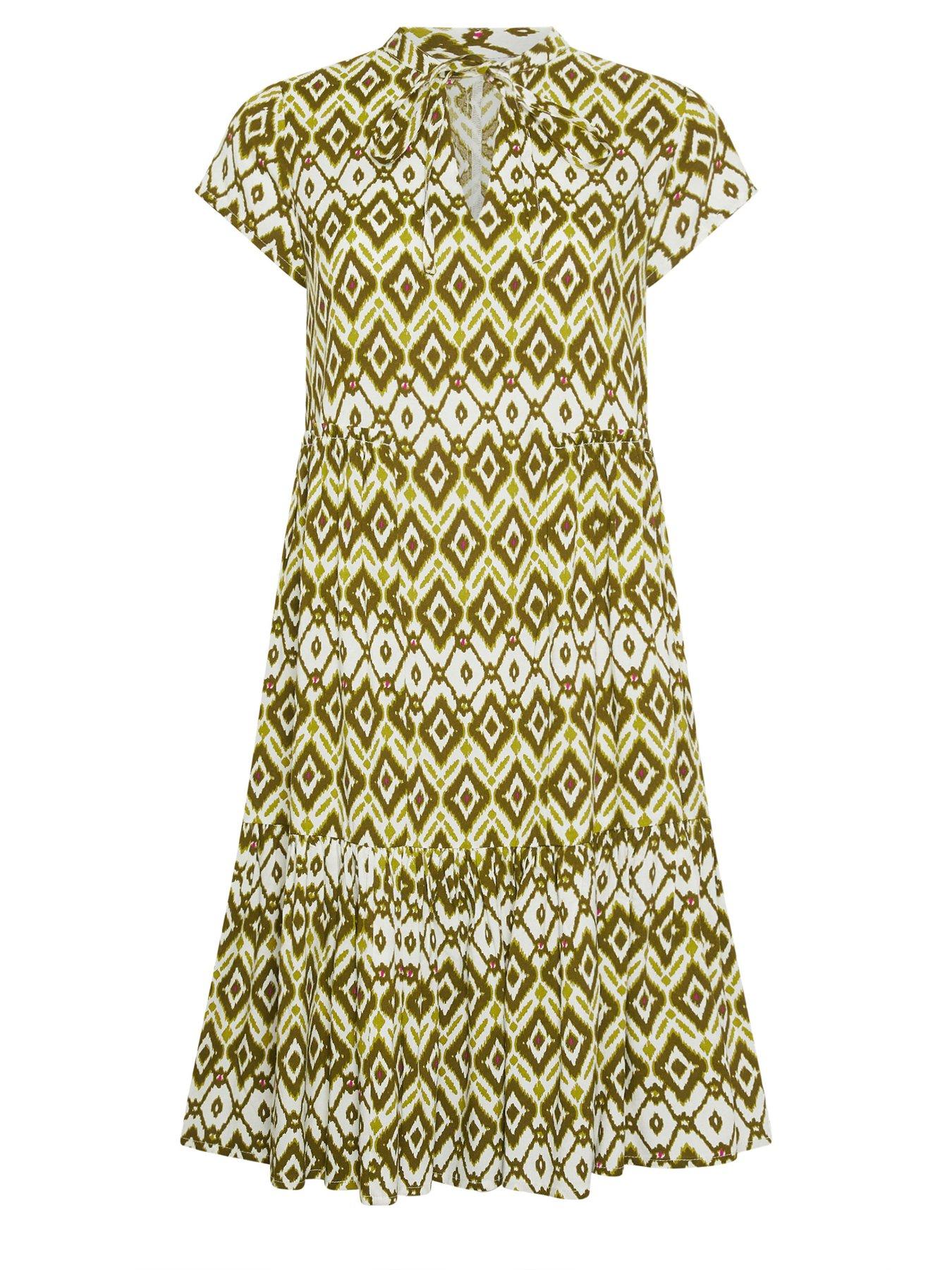 Image 5 of 5 of PixieGirl Petite Abstract Smock Dress - Green
