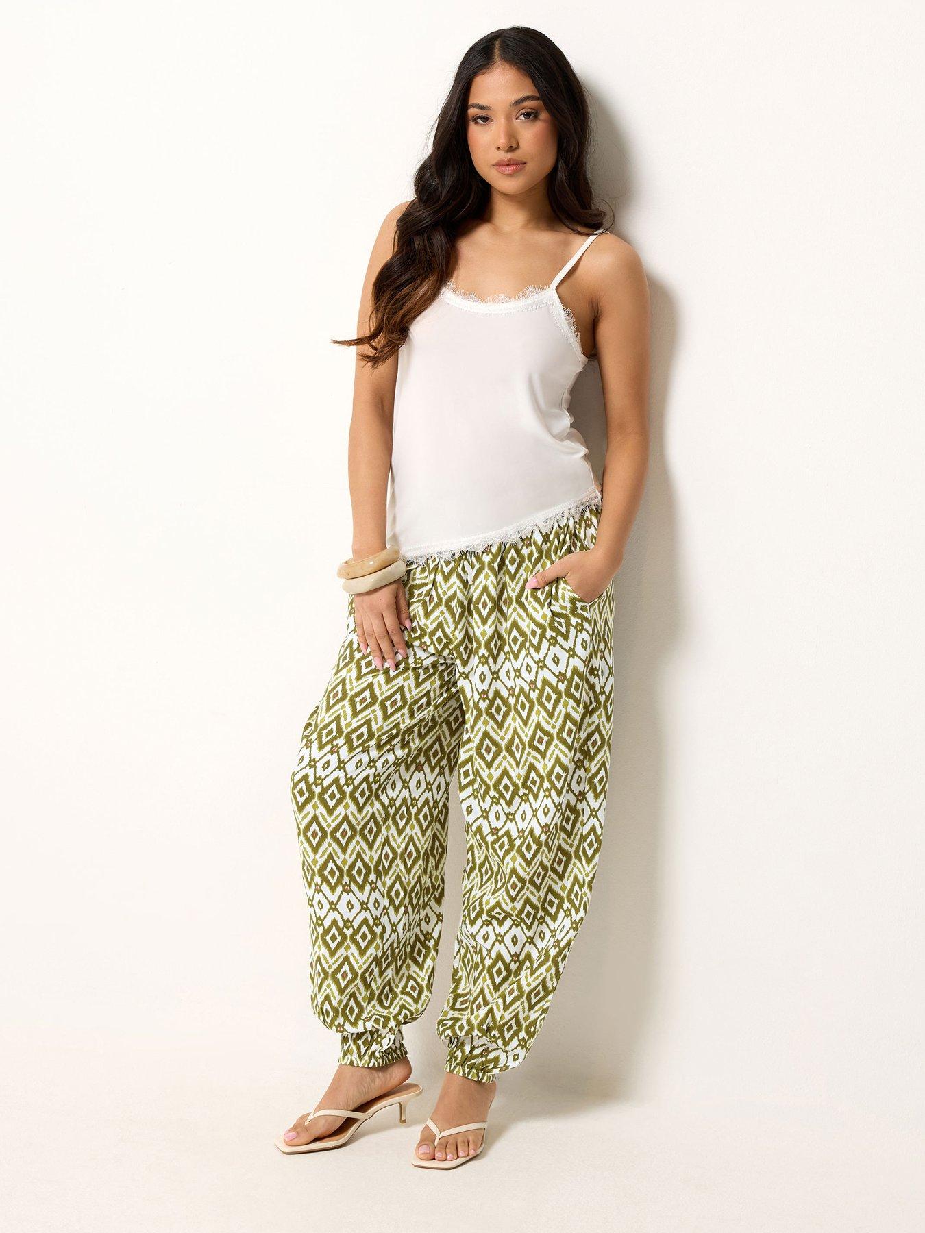 PixieGirl Petite Abstract Harem Trousers - Green