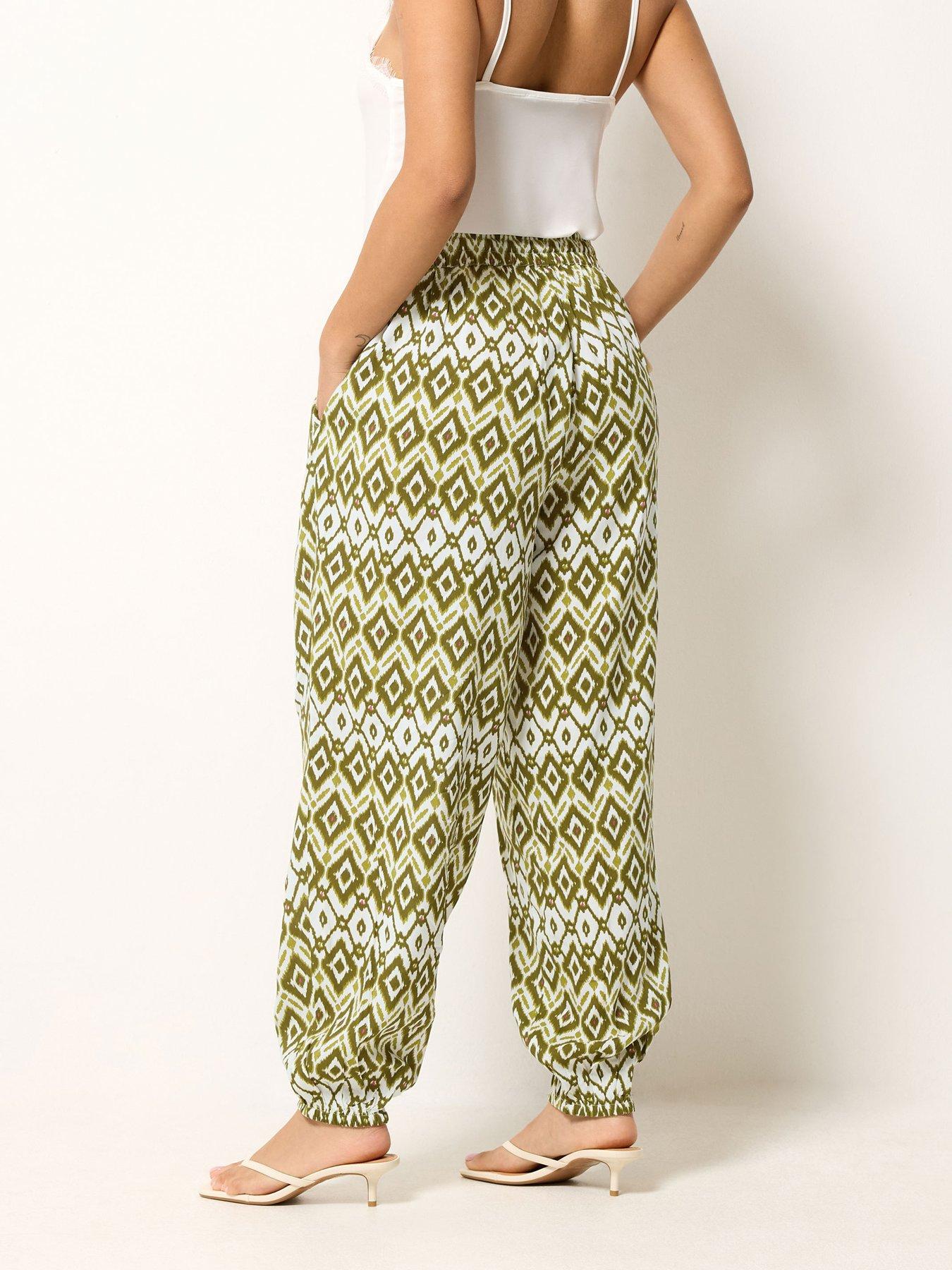 Image 2 of 4 of PixieGirl Petite Abstract Harem Trousers - Green