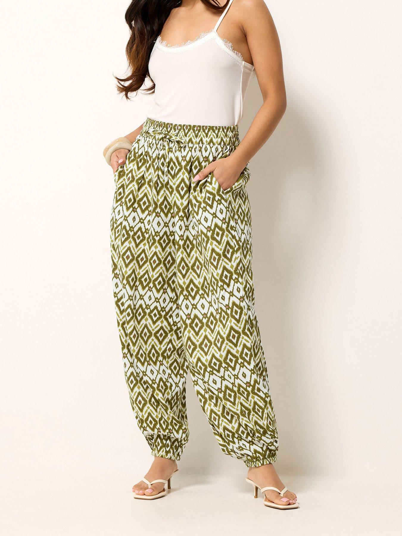 Image 3 of 4 of PixieGirl Petite Abstract Harem Trousers - Green