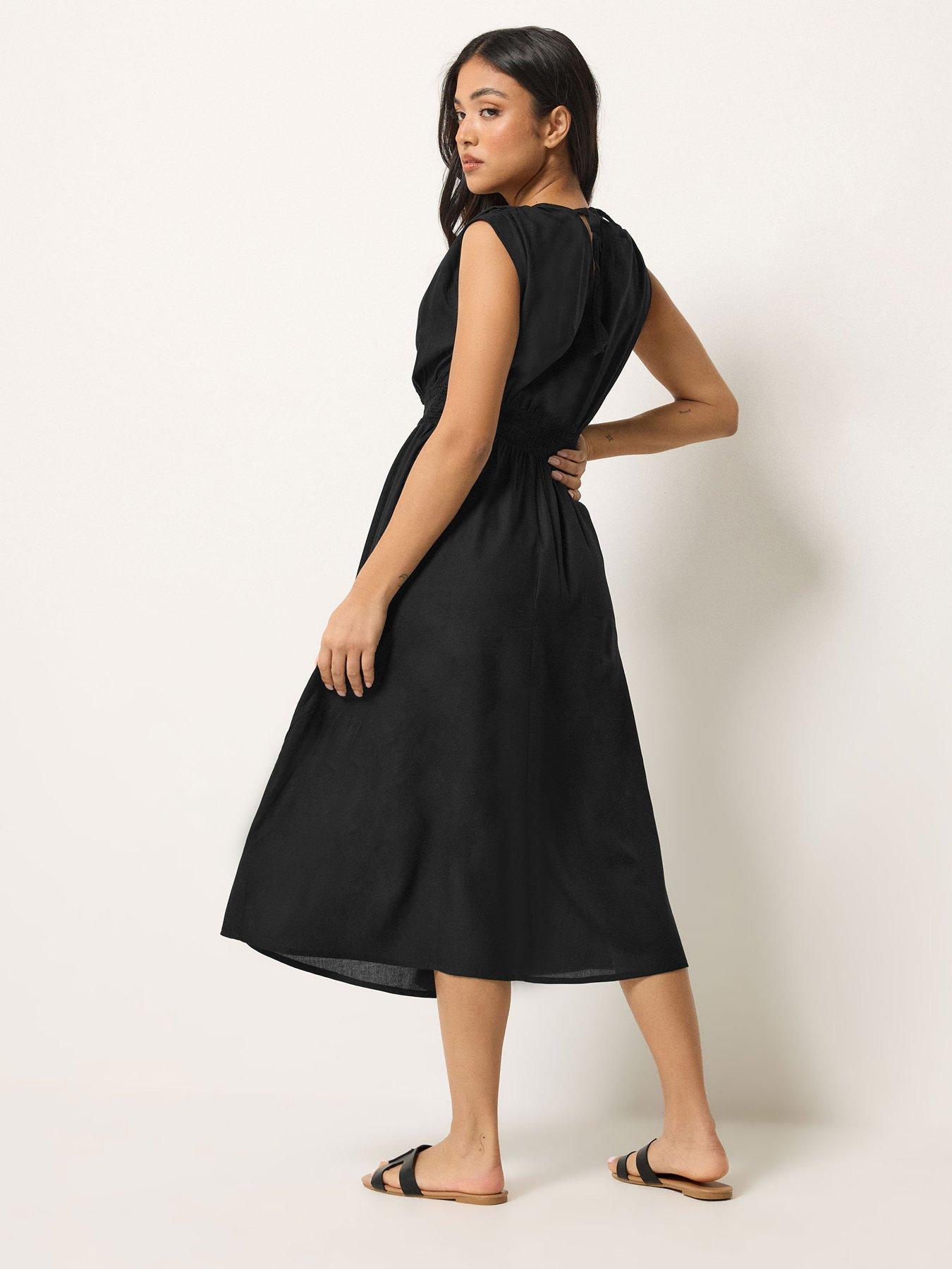 Image 2 of 5 of PixieGirl Petite Wrap Front Midi Dress - Black