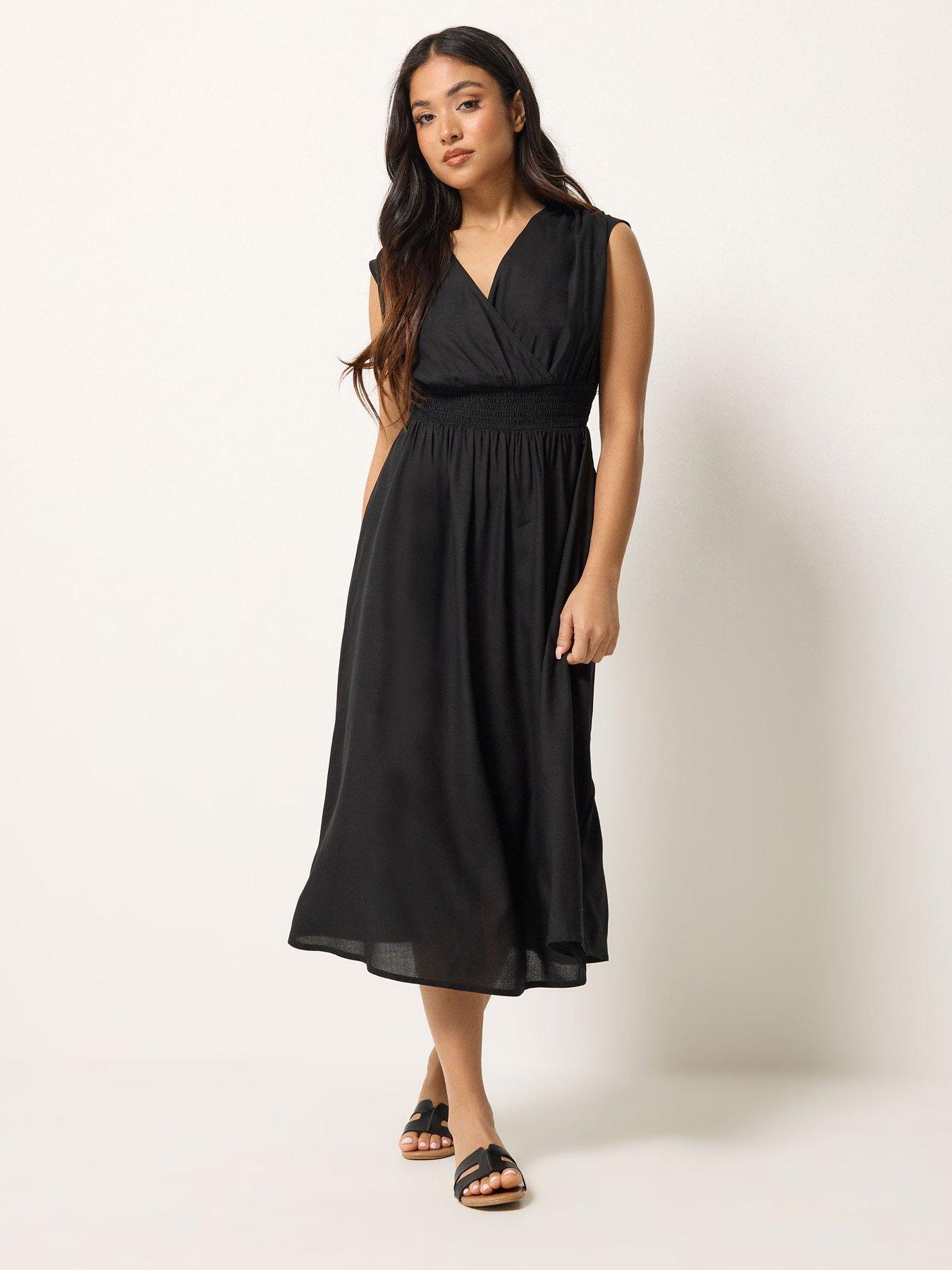 Image 3 of 5 of PixieGirl Petite Wrap Front Midi Dress - Black