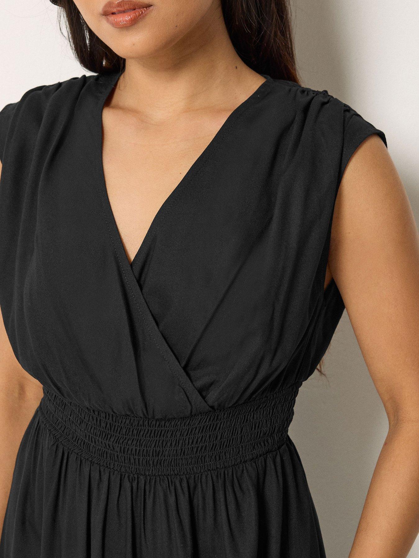 Image 4 of 5 of PixieGirl Petite Wrap Front Midi Dress - Black